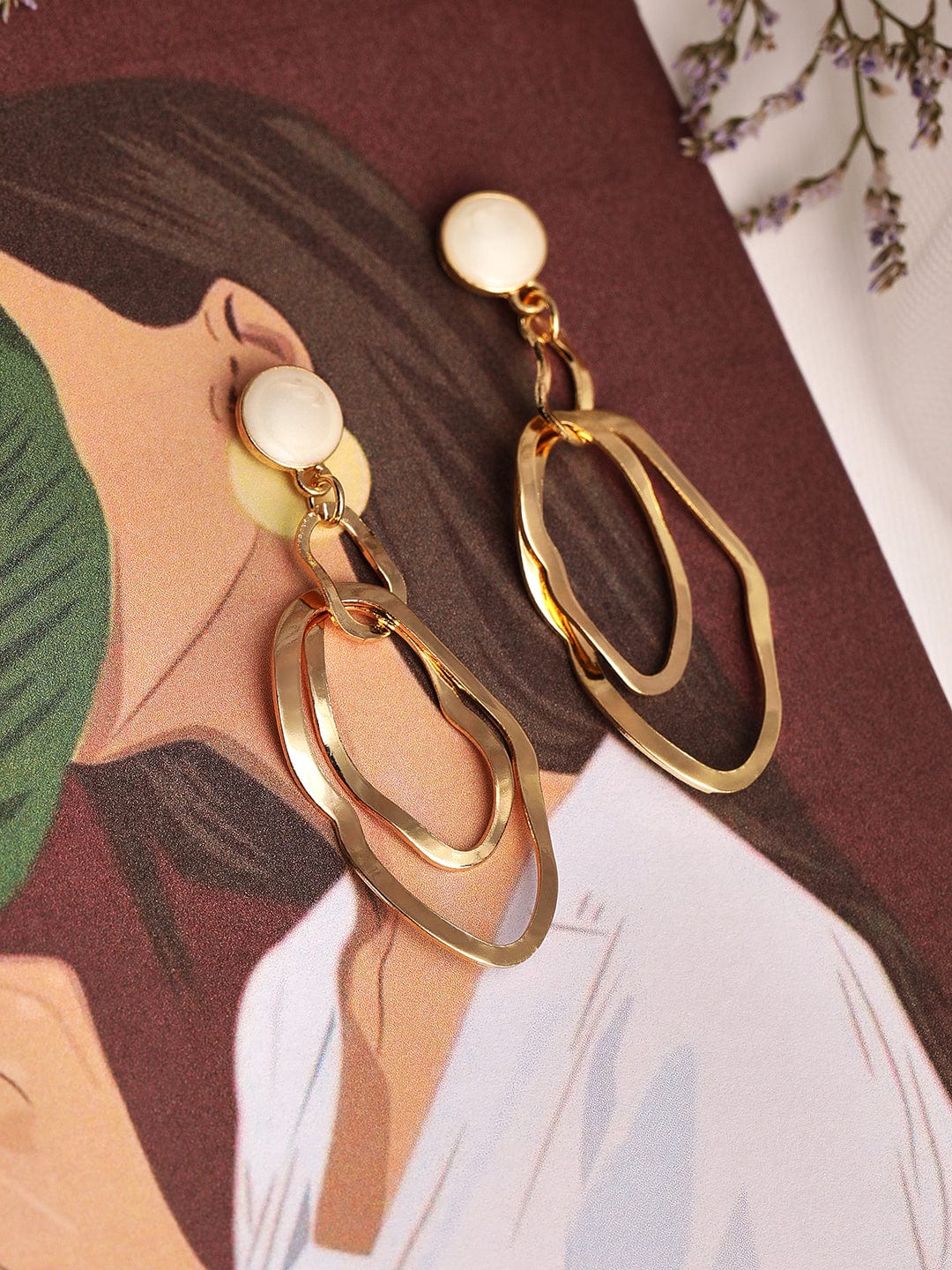 Rubans Gold Plated Handcrafted White Pearl Drop Earrings