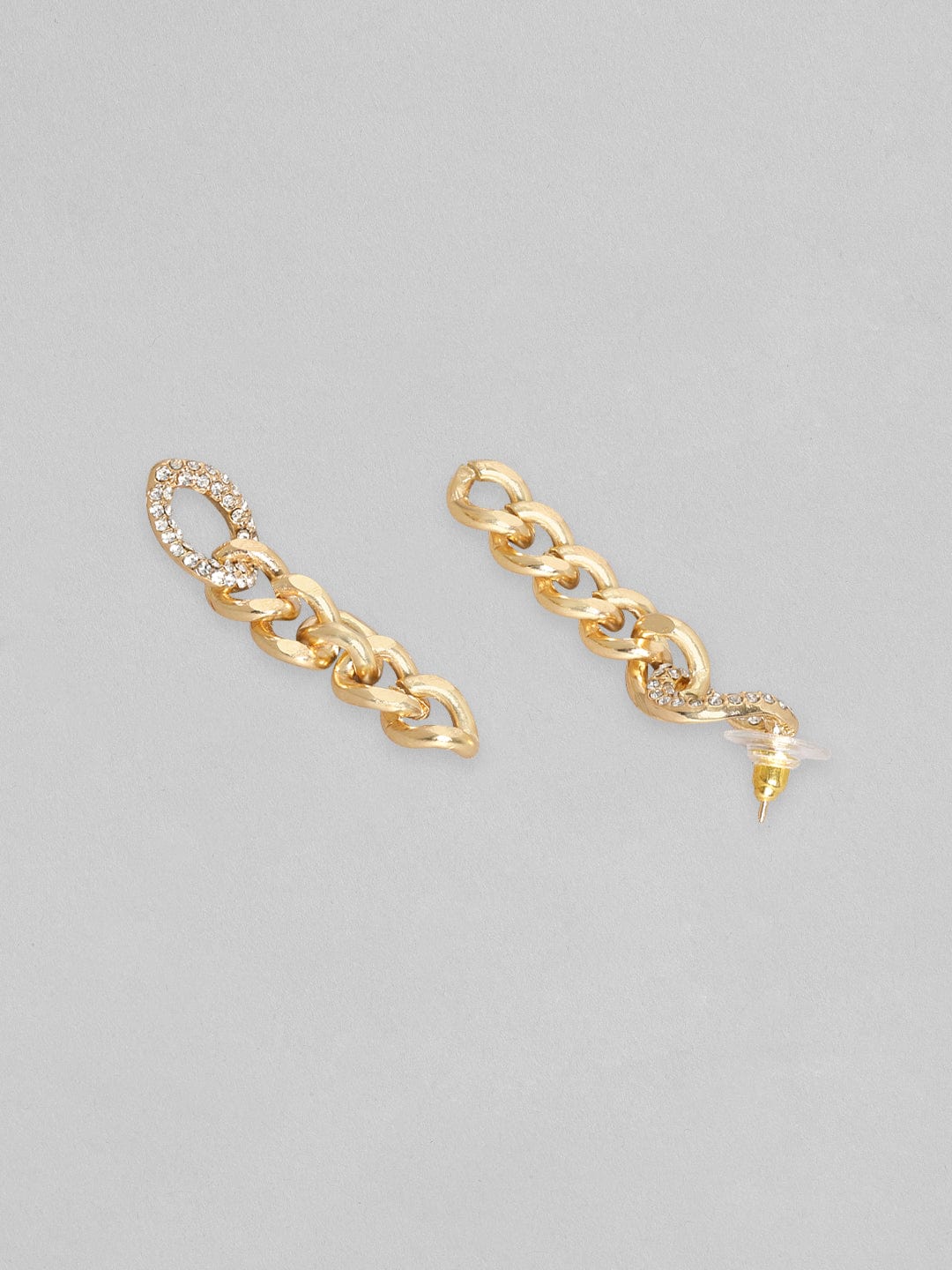 Rubans Voguish Gold Toned Cuban Link  Cubic Zirconia Drop Earrings