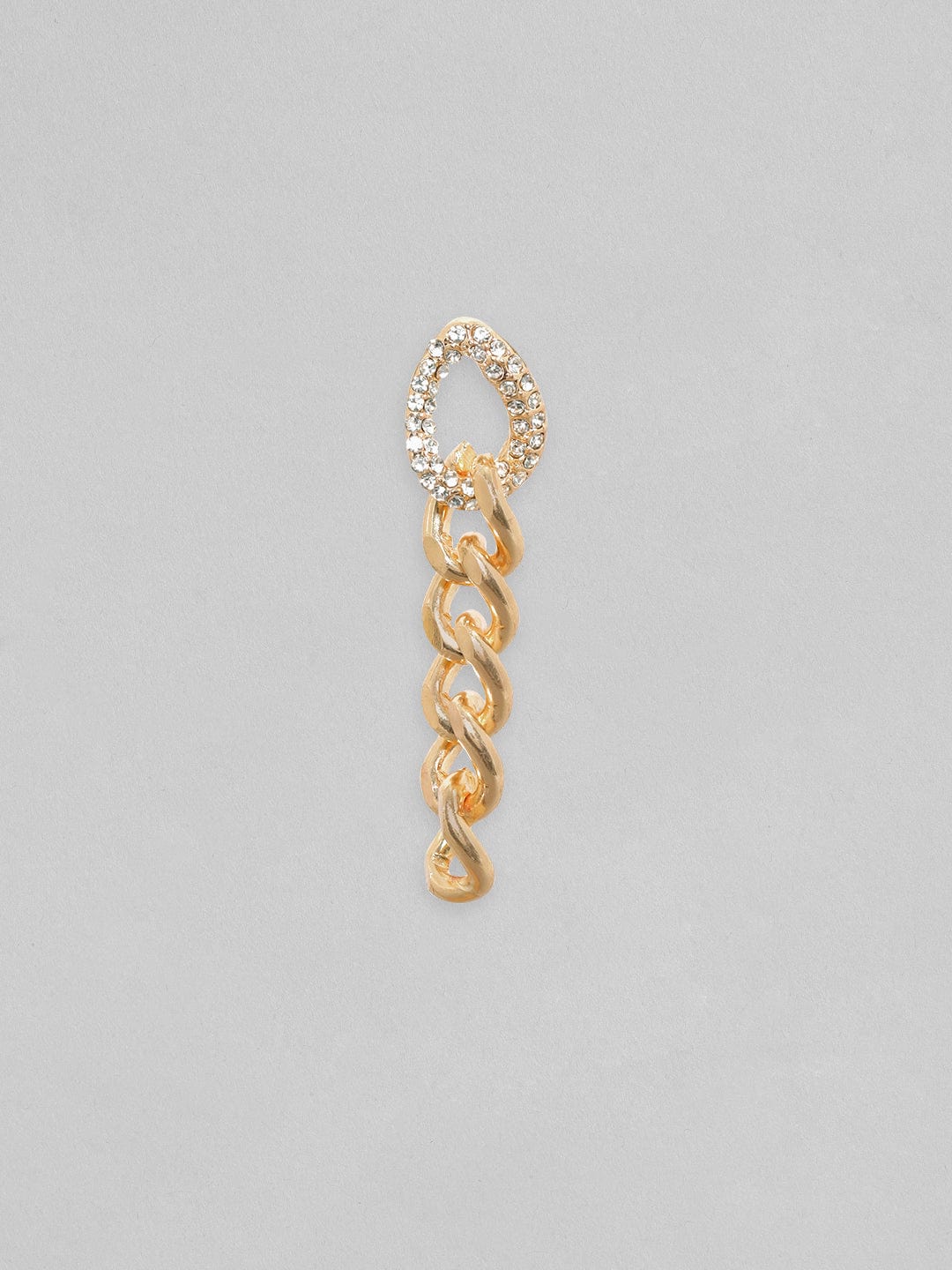 Rubans Voguish Gold Toned Cuban Link  Cubic Zirconia Drop Earrings