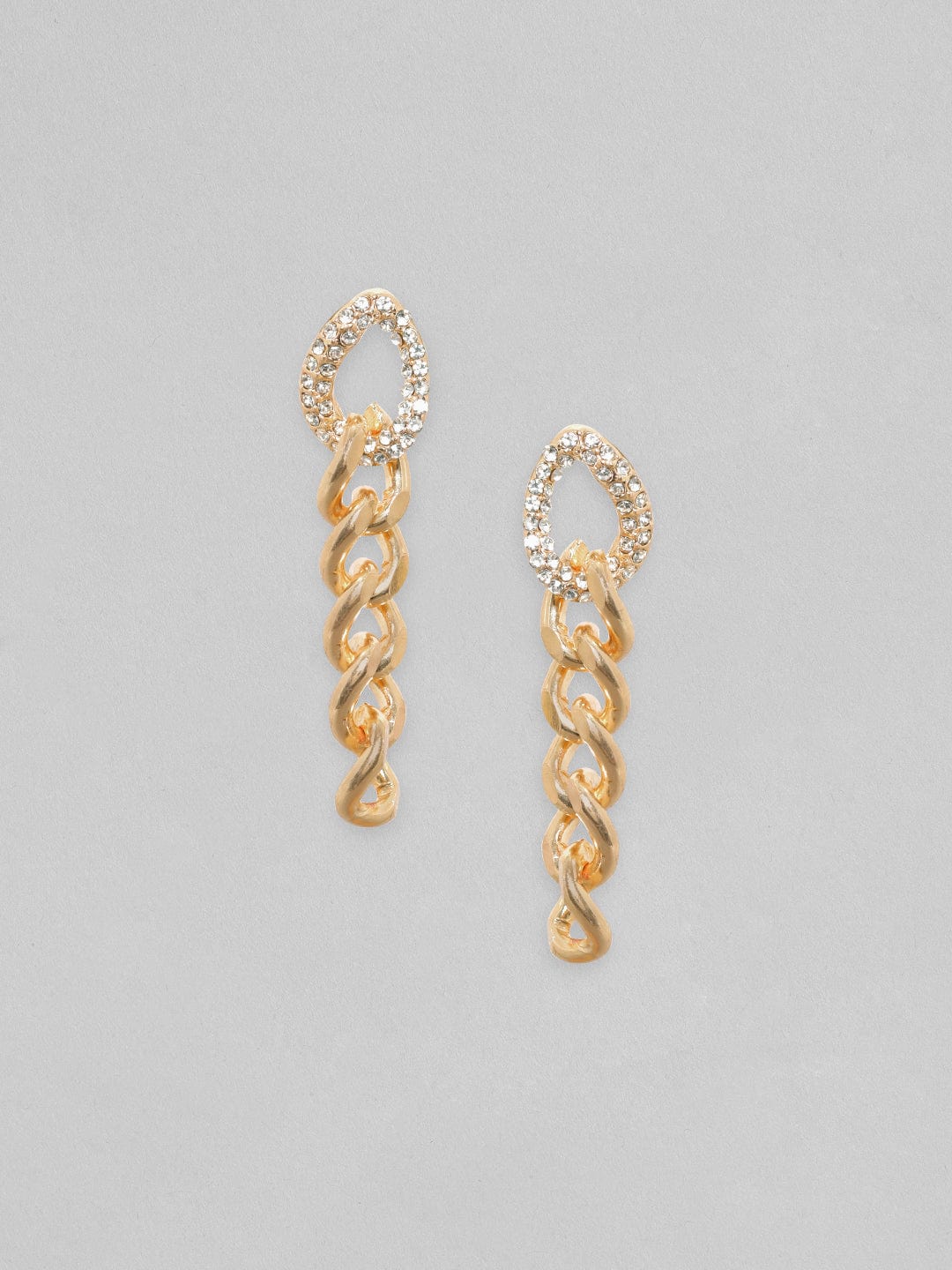 Rubans Voguish Gold Toned Cuban Link  Cubic Zirconia Drop Earrings