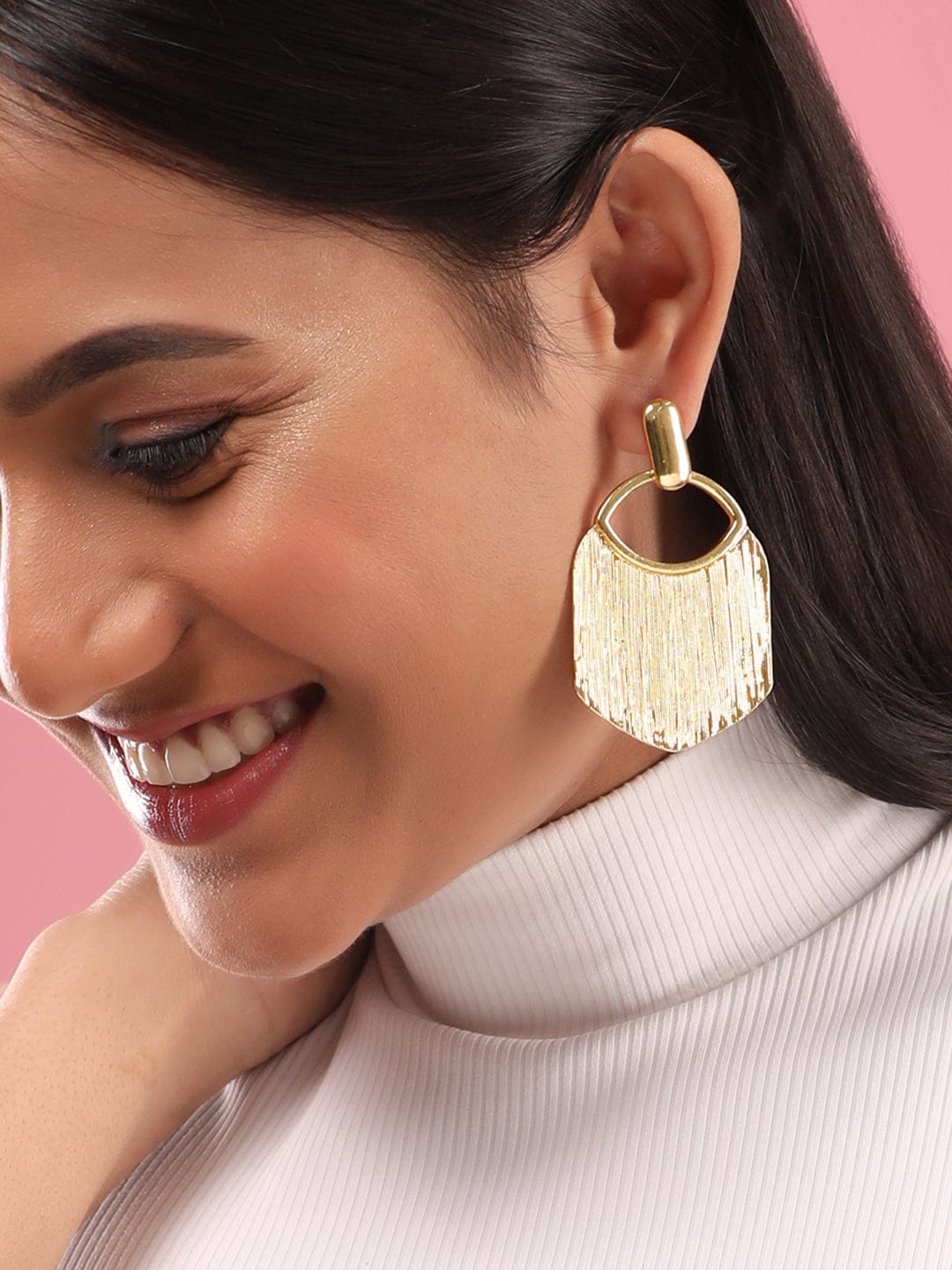 Rubans Voguish Gold Toned Textured Statement Tassel Earrings