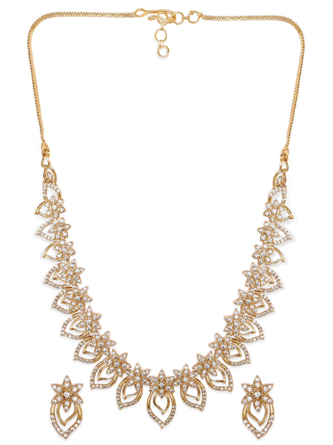 Floral American Diamond Zirconia Gold Necklace Set