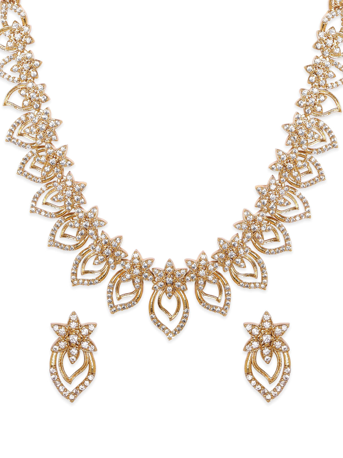 Floral American Diamond Zirconia Gold Necklace Set