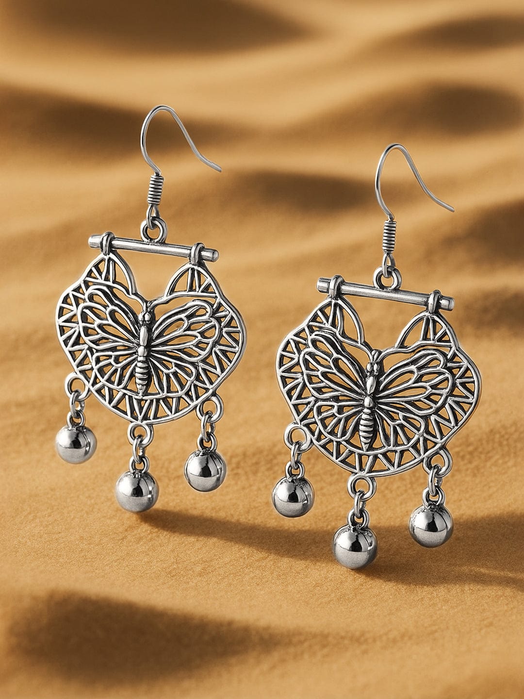 Rubans  Oxidized Silver-Toned Contemporary Drop Earrings