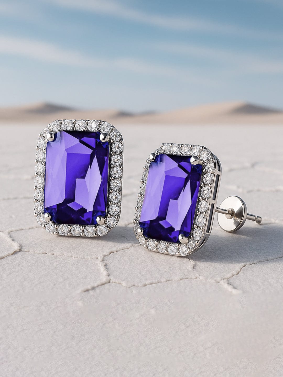 Blue Crystal Embellished Stud Earrings