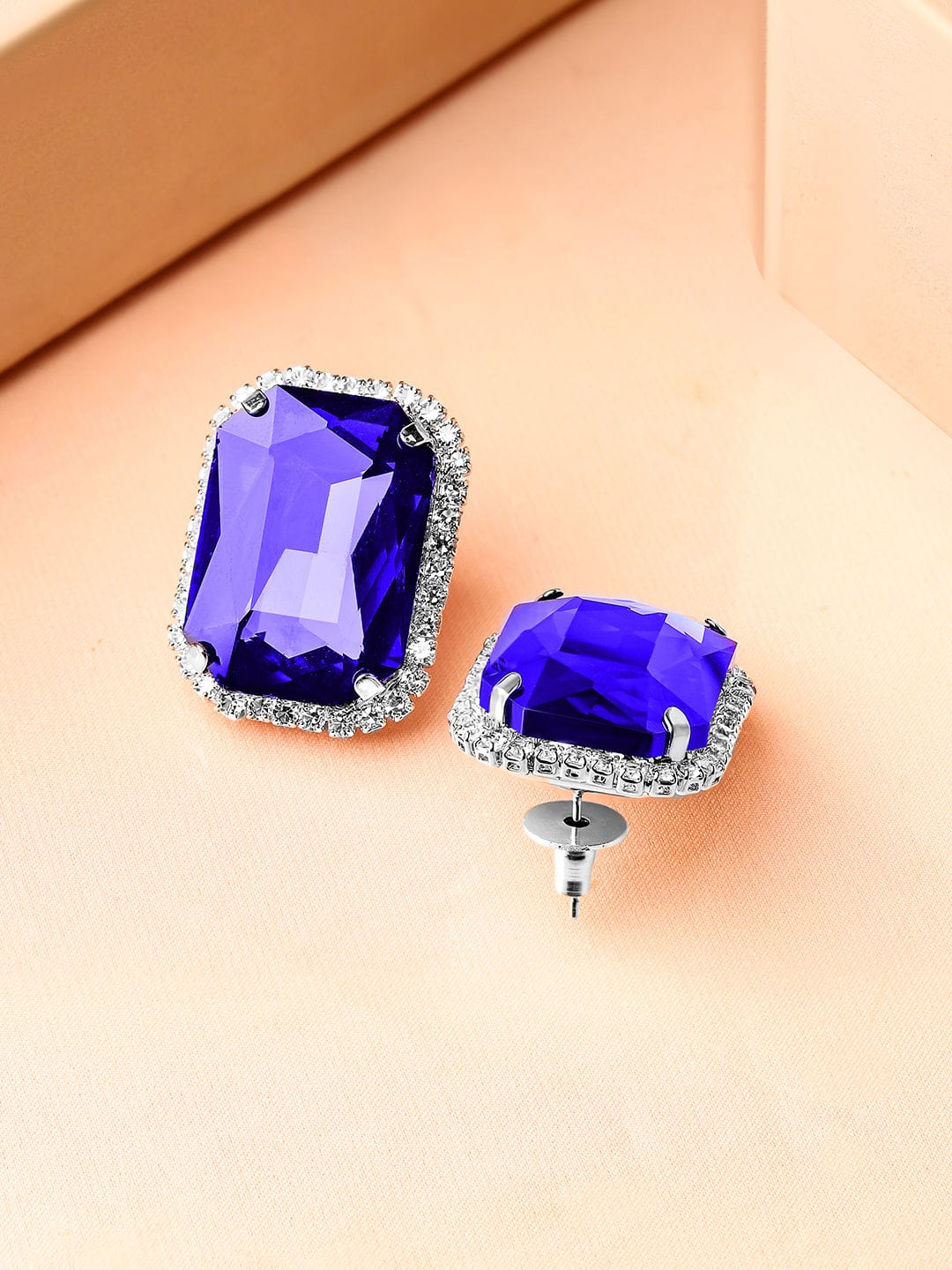 Blue Crystal Embellished Stud Earrings