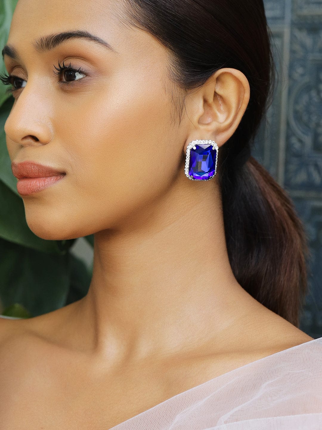 Blue Crystal Embellished Stud Earrings
