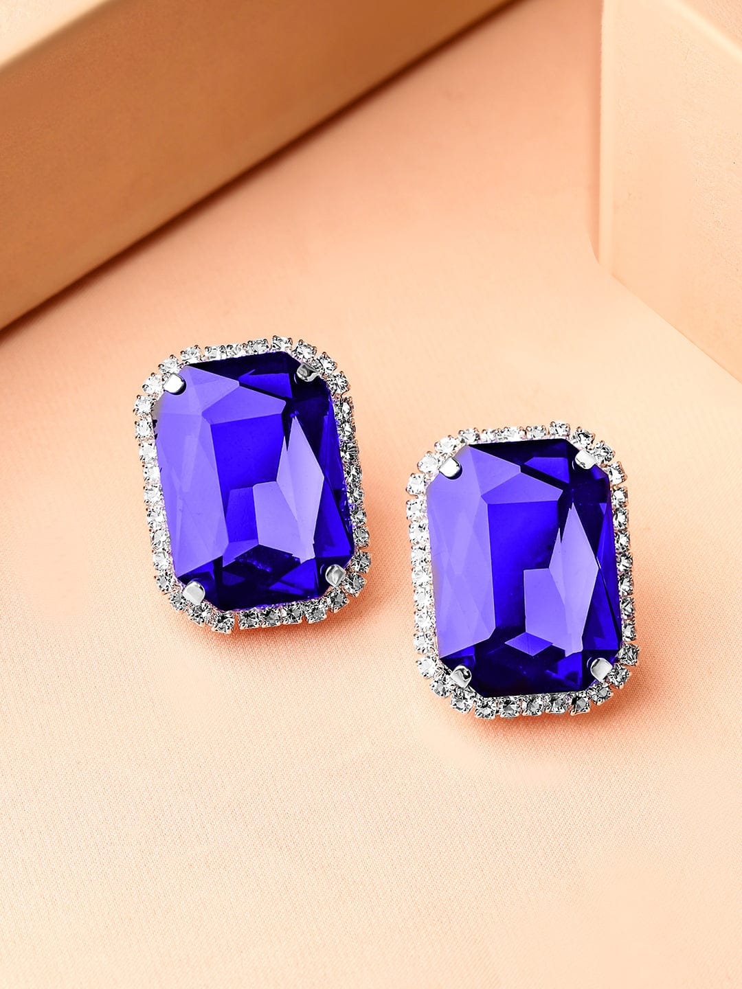 Blue Crystal Embellished Stud Earrings