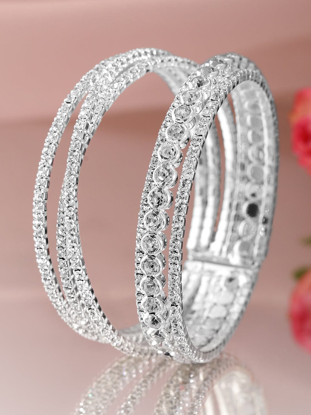 Rubans Rhodium-Plated Crystals Stone Studded Cuff Bracelet