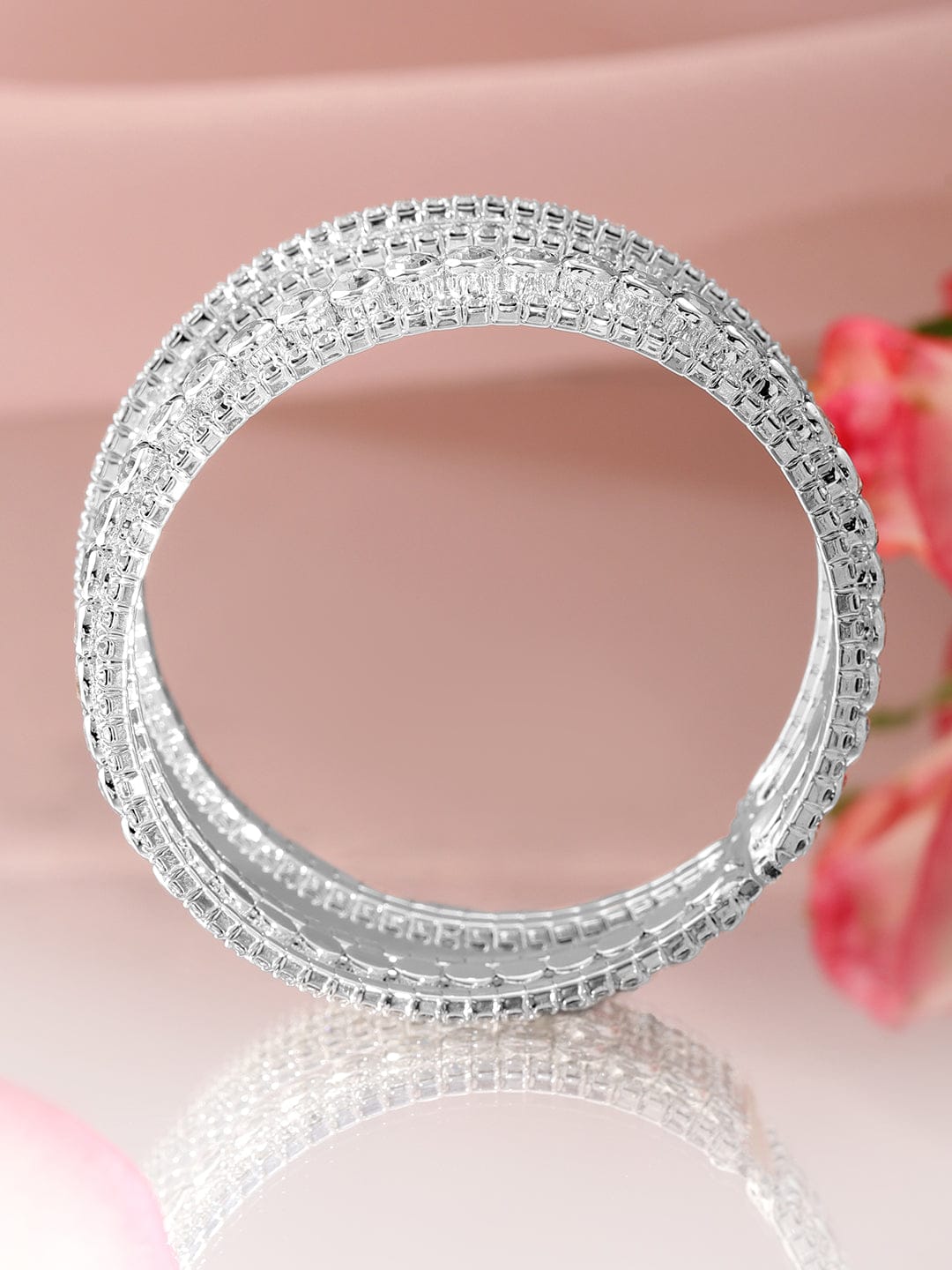 Rubans Rhodium-Plated Crystals Stone Studded Cuff Bracelet