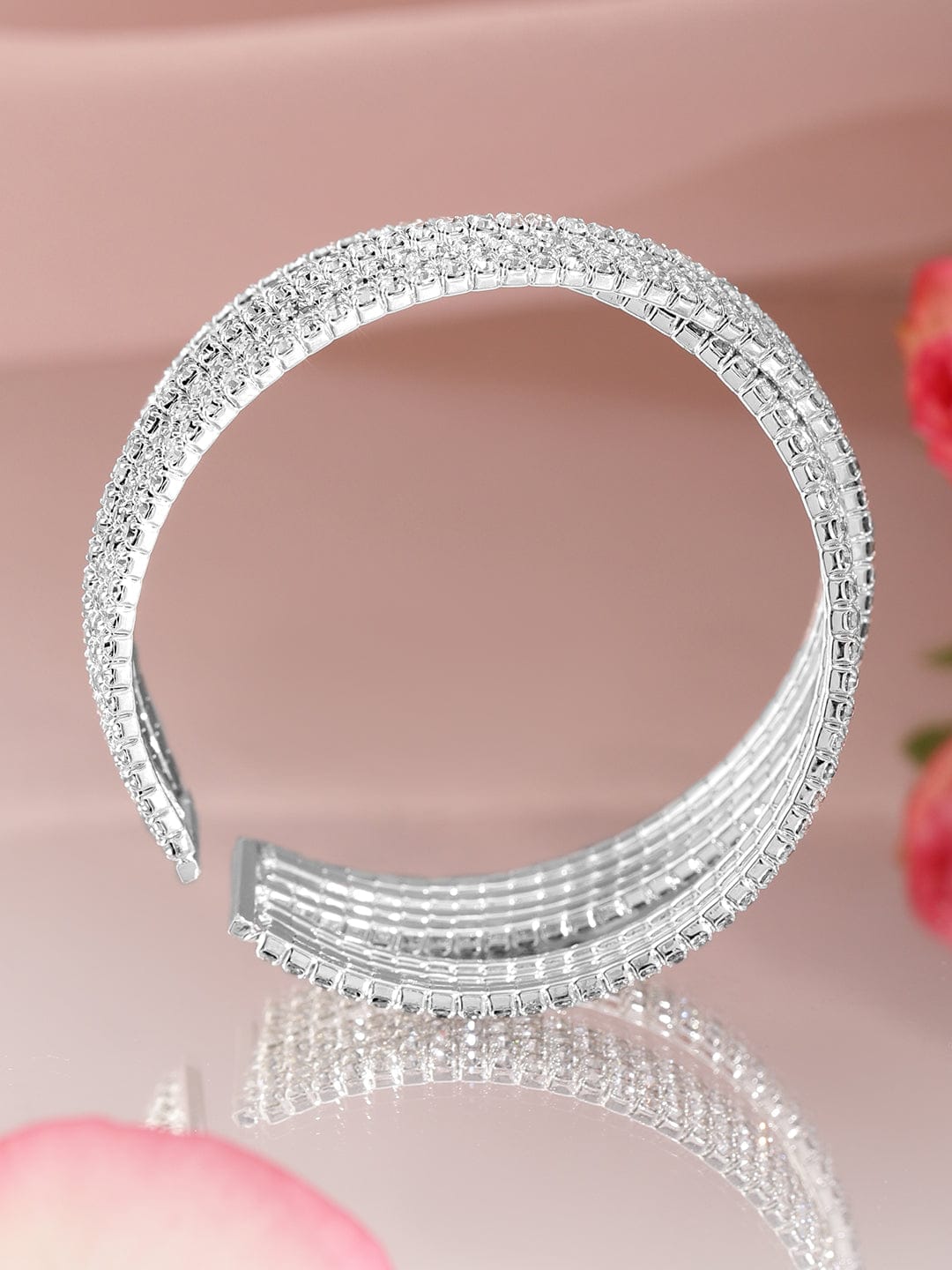 Rubans Rhodium-Plated Crystals Stone Studded Cuff Bracelet