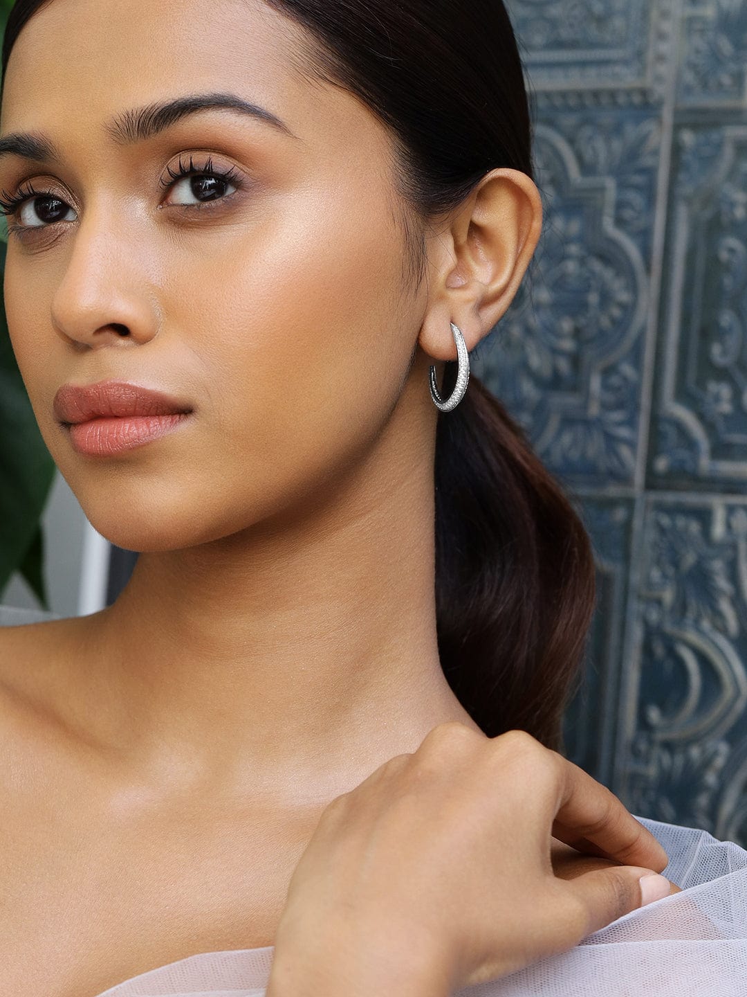 Cubic Zirconia Moonarc Hoop Earrings