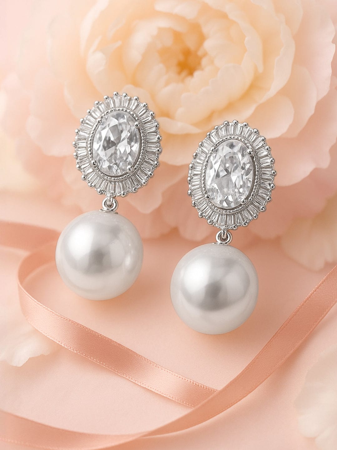 Pearl & American Diamond Zirconia Framed in Geometry