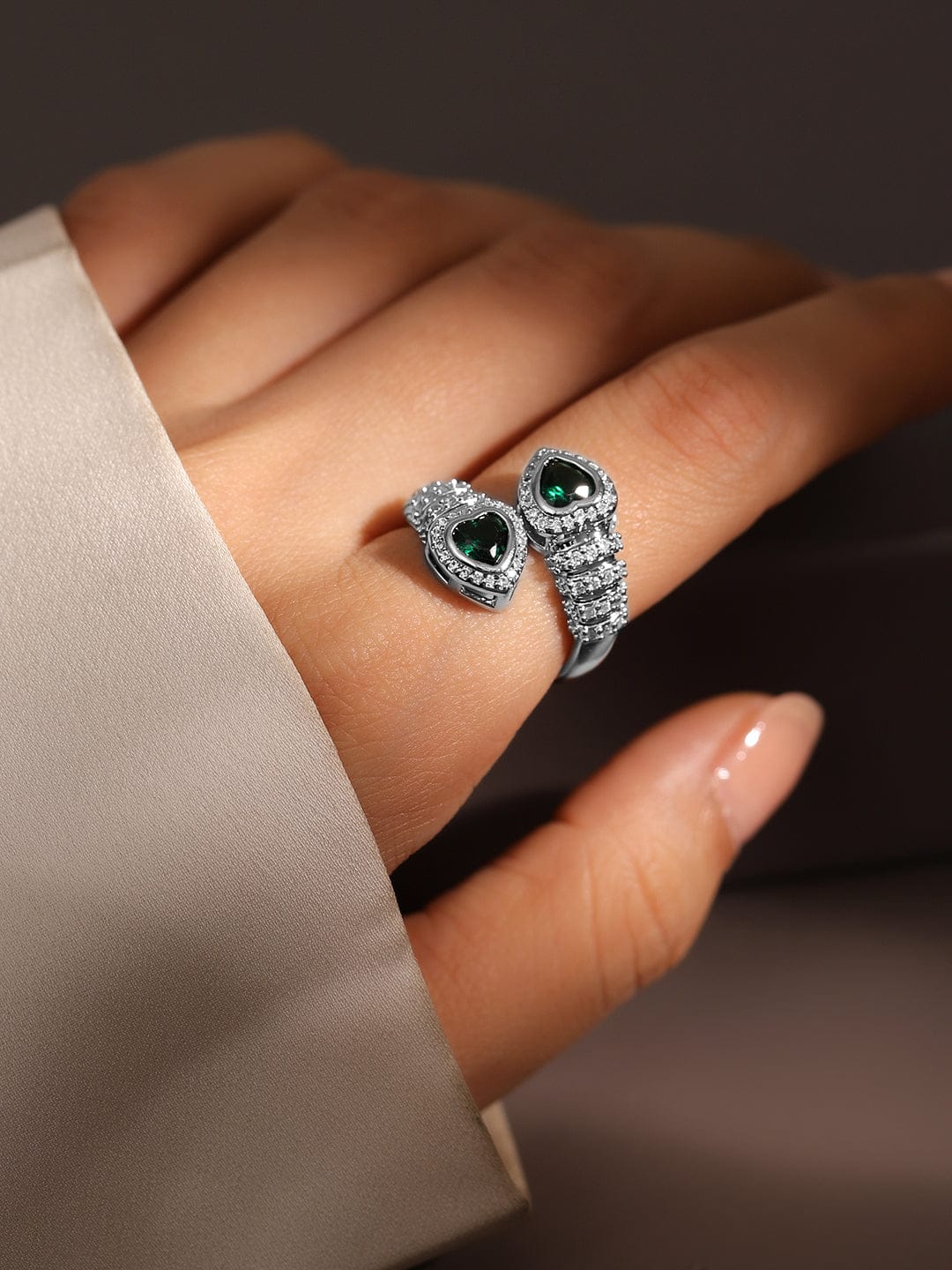 Green Heart American Diamond Zirconia Ring