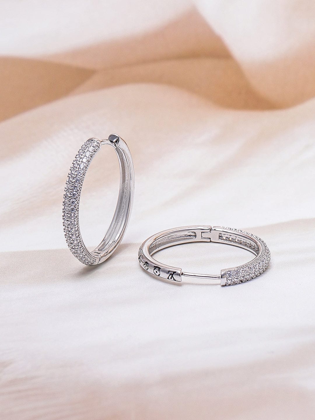 Minimal Sparkling CZ Rhodium Hoop Earrings