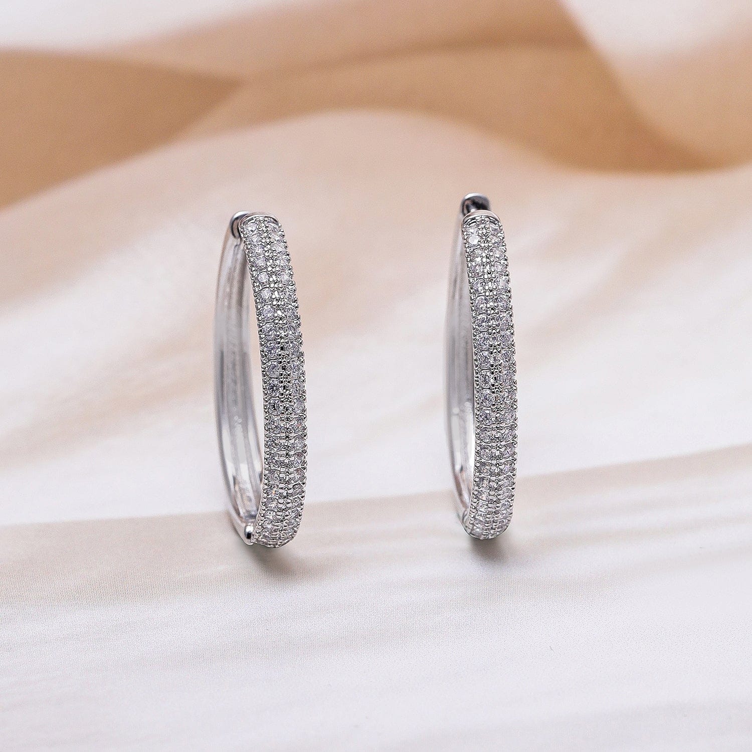 Minimal Sparkling CZ Rhodium Hoop Earrings
