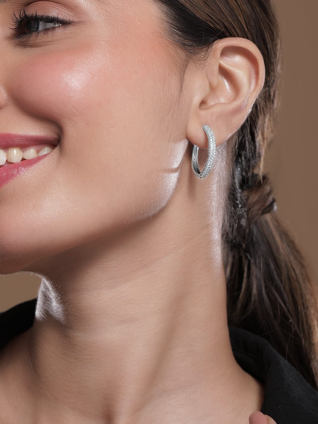 Minimal Sparkling CZ Rhodium Hoop Earrings