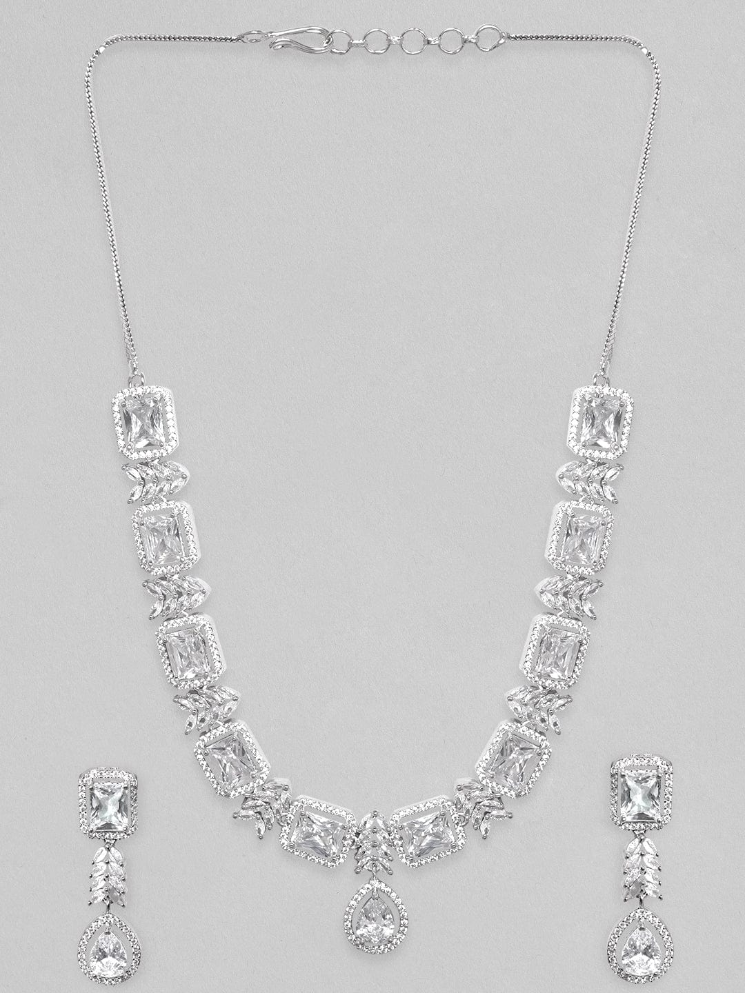 Rubans Rhodium Plated Zirconia Studded Party Wear Necklace Set