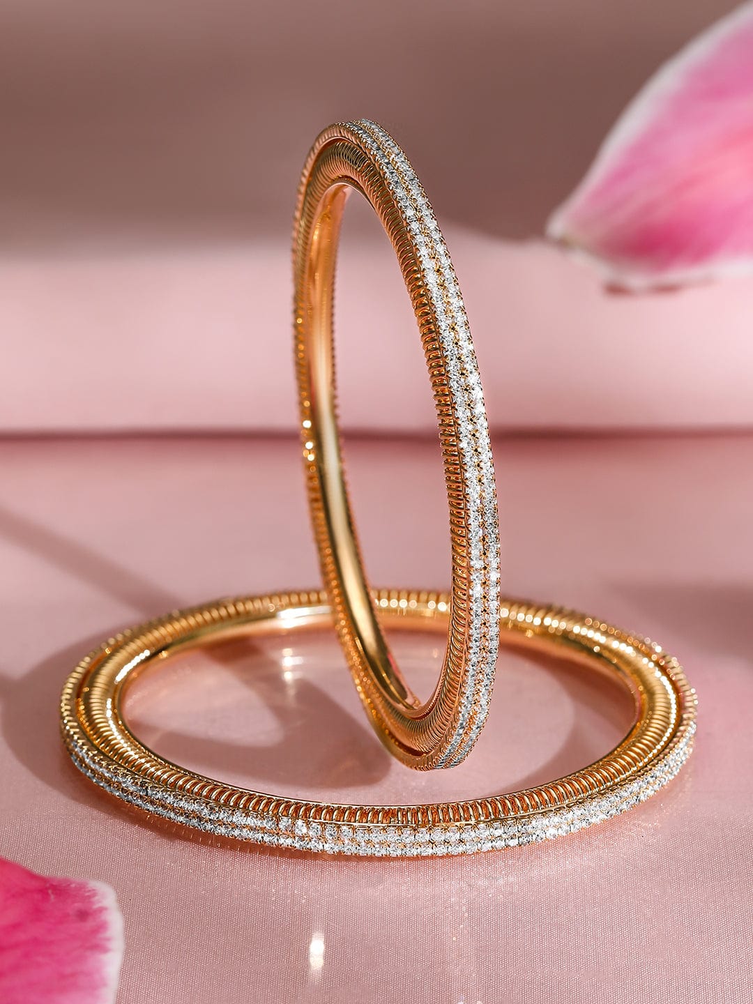 Rubans Set of 2, 22K Gold-Plated Cubic Zirconia Studded Sparkling Premium Bangles