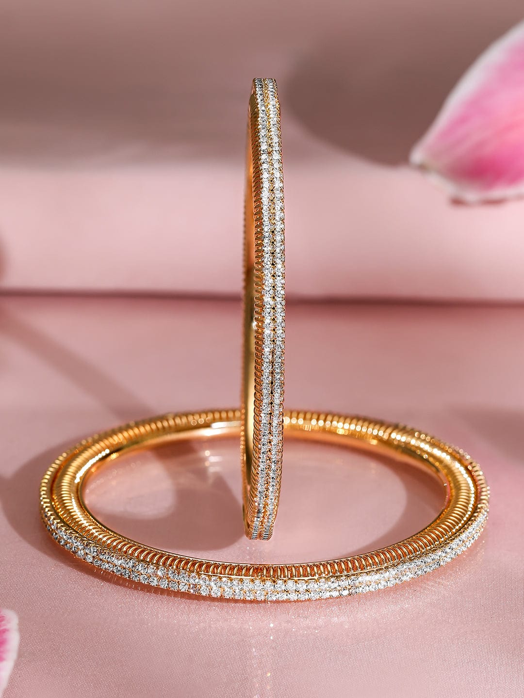 Rubans Set of 2, 22K Gold-Plated Cubic Zirconia Studded Sparkling Premium Bangles