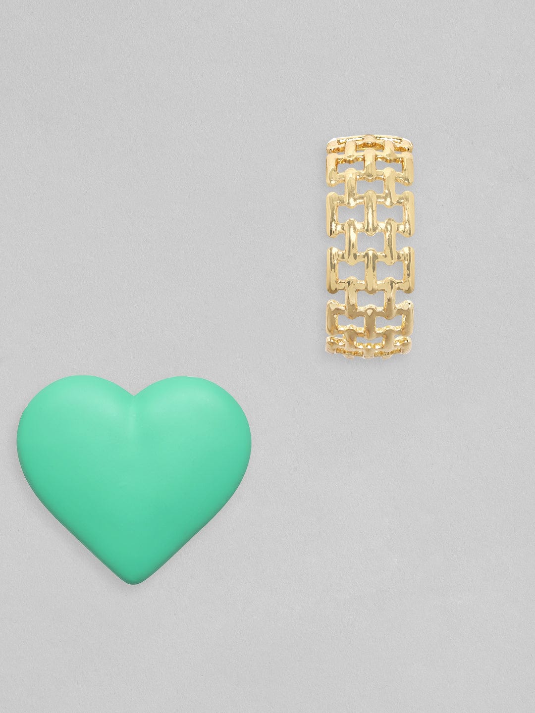 Rubans Voguish Set Of 2, Textured Gold & Green Heart Earrings