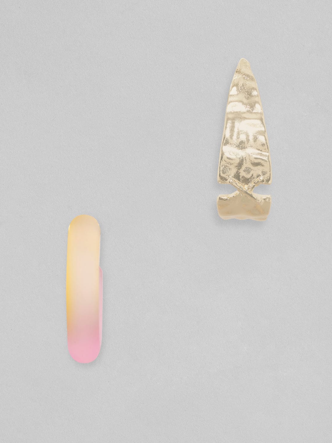 Rubans Voguish Set Of 2, Textured Gold & Transparent Hoop Earrings