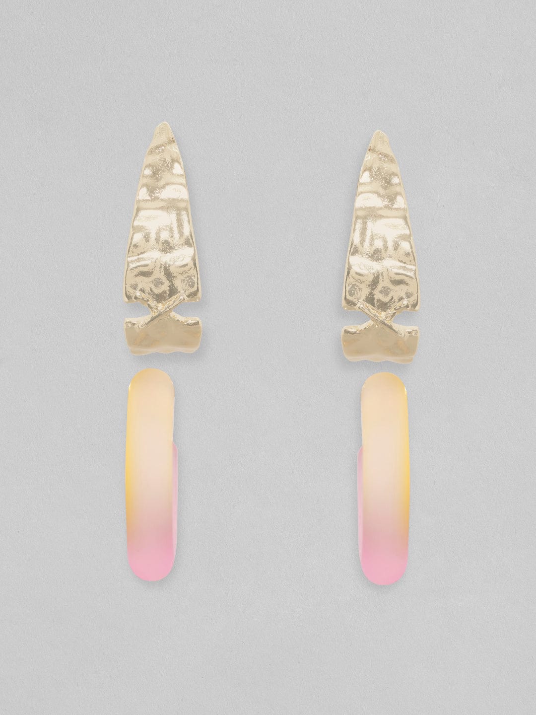 Rubans Voguish Set Of 2, Textured Gold & Transparent Hoop Earrings