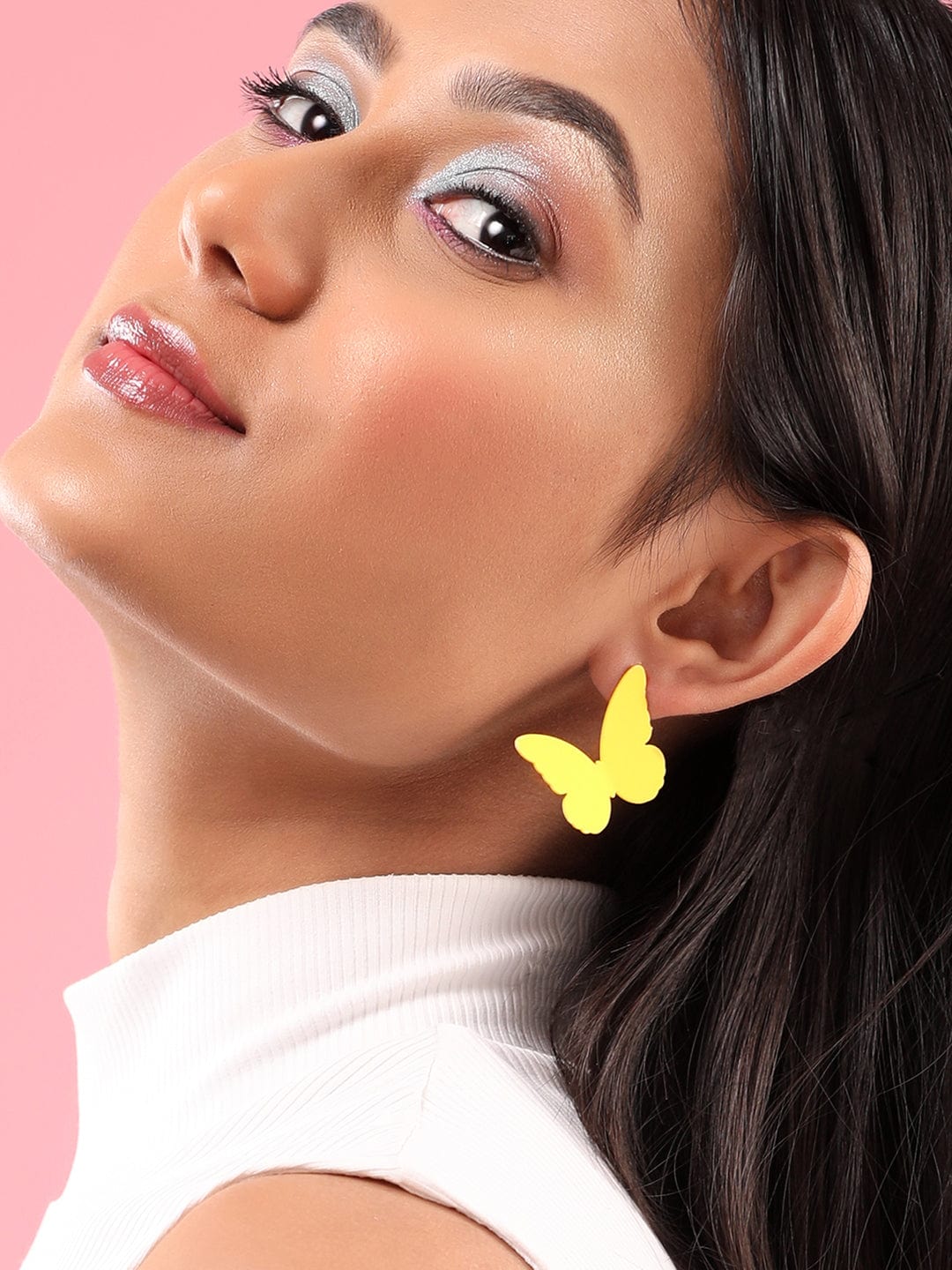 Rubans Set Of 2, Yellow Butterfly Stud & Heart shaped Blue Enamel Hoop Earring