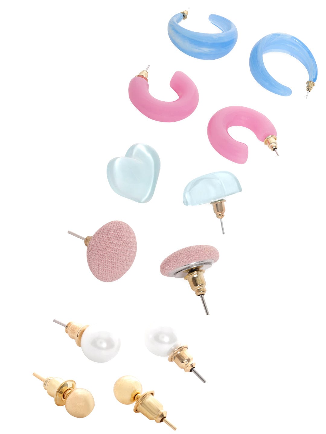 Rubans Set of 6, Multicolored adorable Pink & Blue Earrings