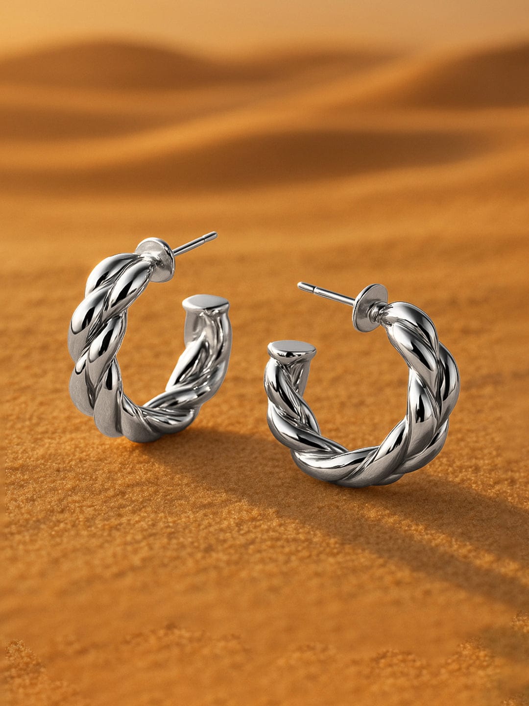 Rubans Silver-Plated Chunky Twisted Half Hoop Earrings
