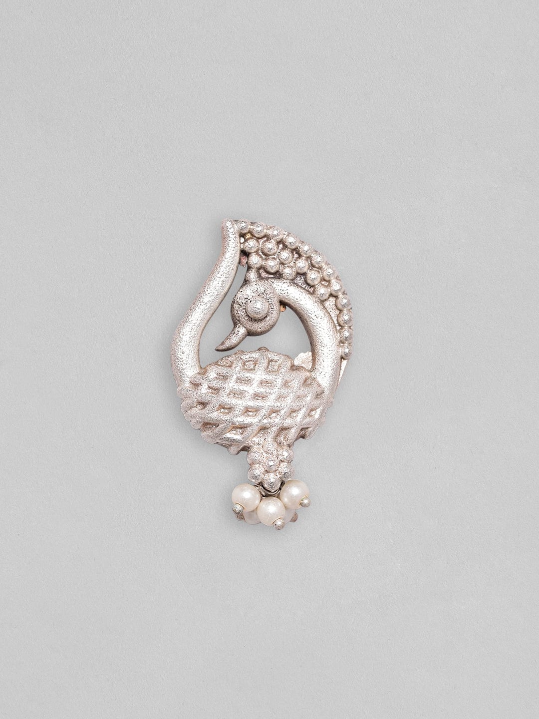 Rubans Silver Plated Earrings With Handcrafted Peacock Design And Silver Beads