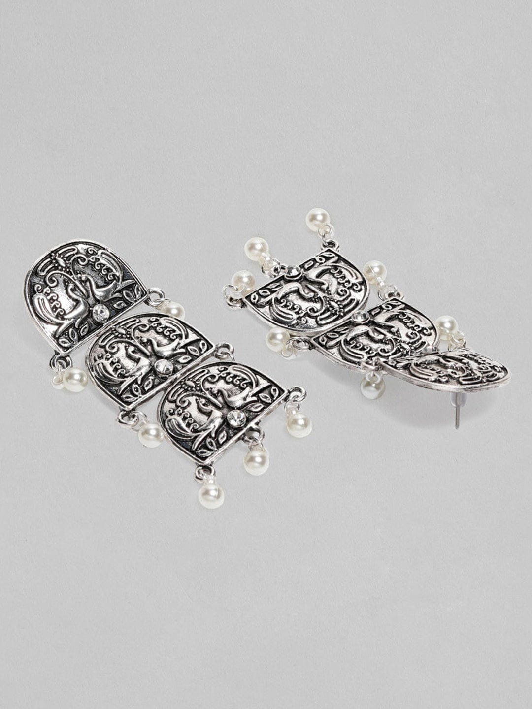 Rubans Silver-Plated Peacock Shaped Drop Earrings