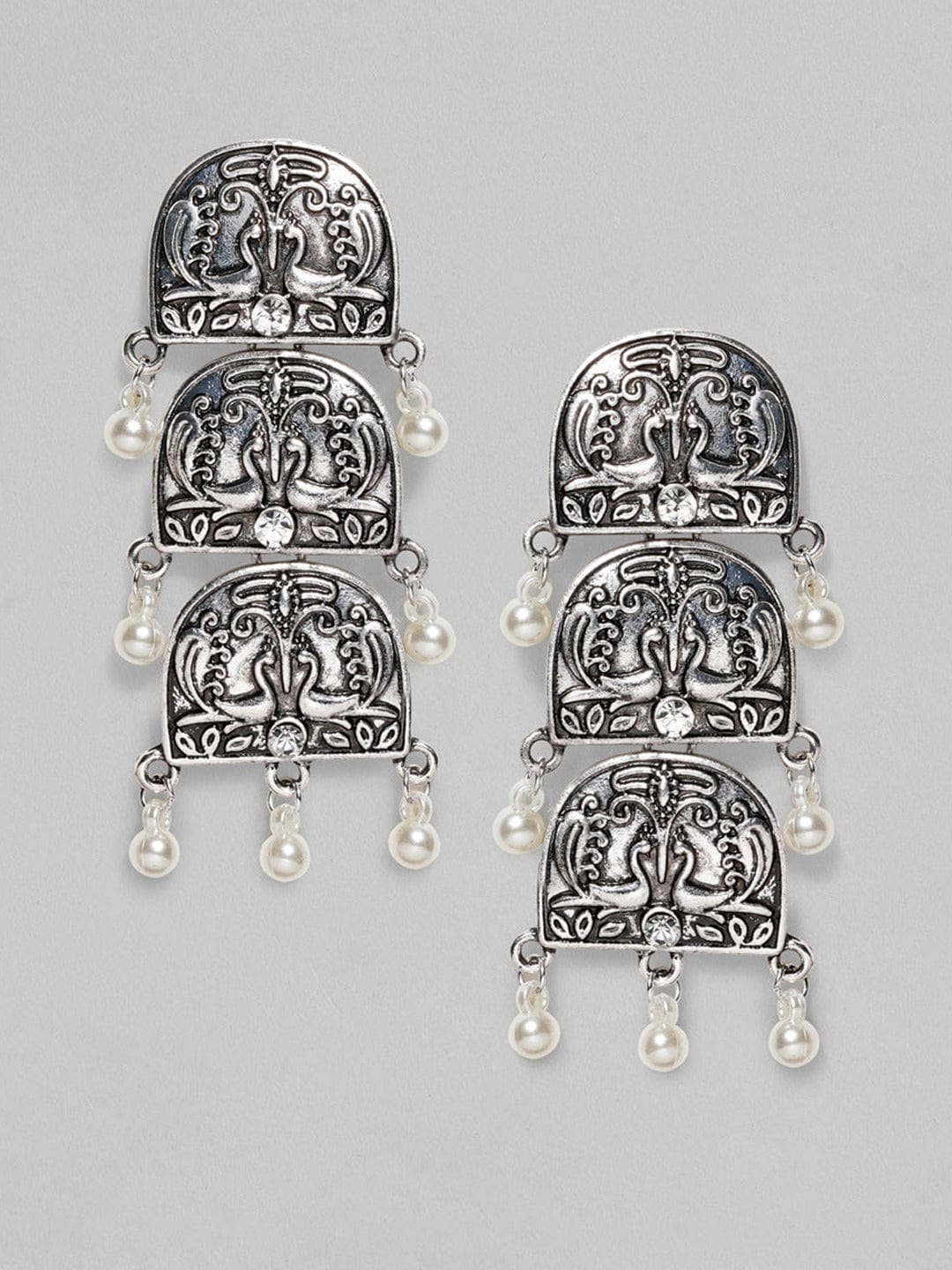 Rubans Silver-Plated Peacock Shaped Drop Earrings