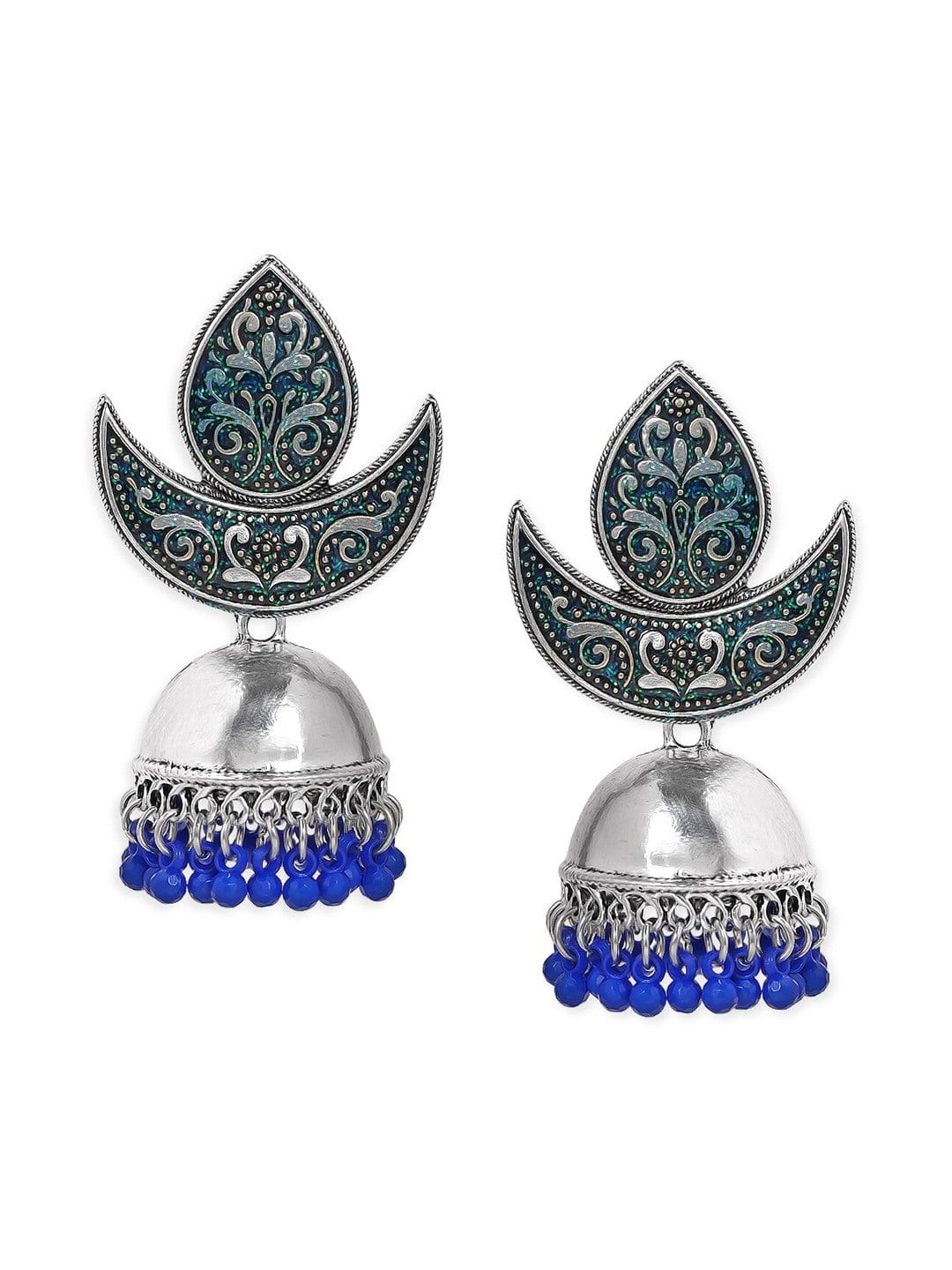 Rubans Silver-Toned Classic Oxidised Jhumkas Earrings