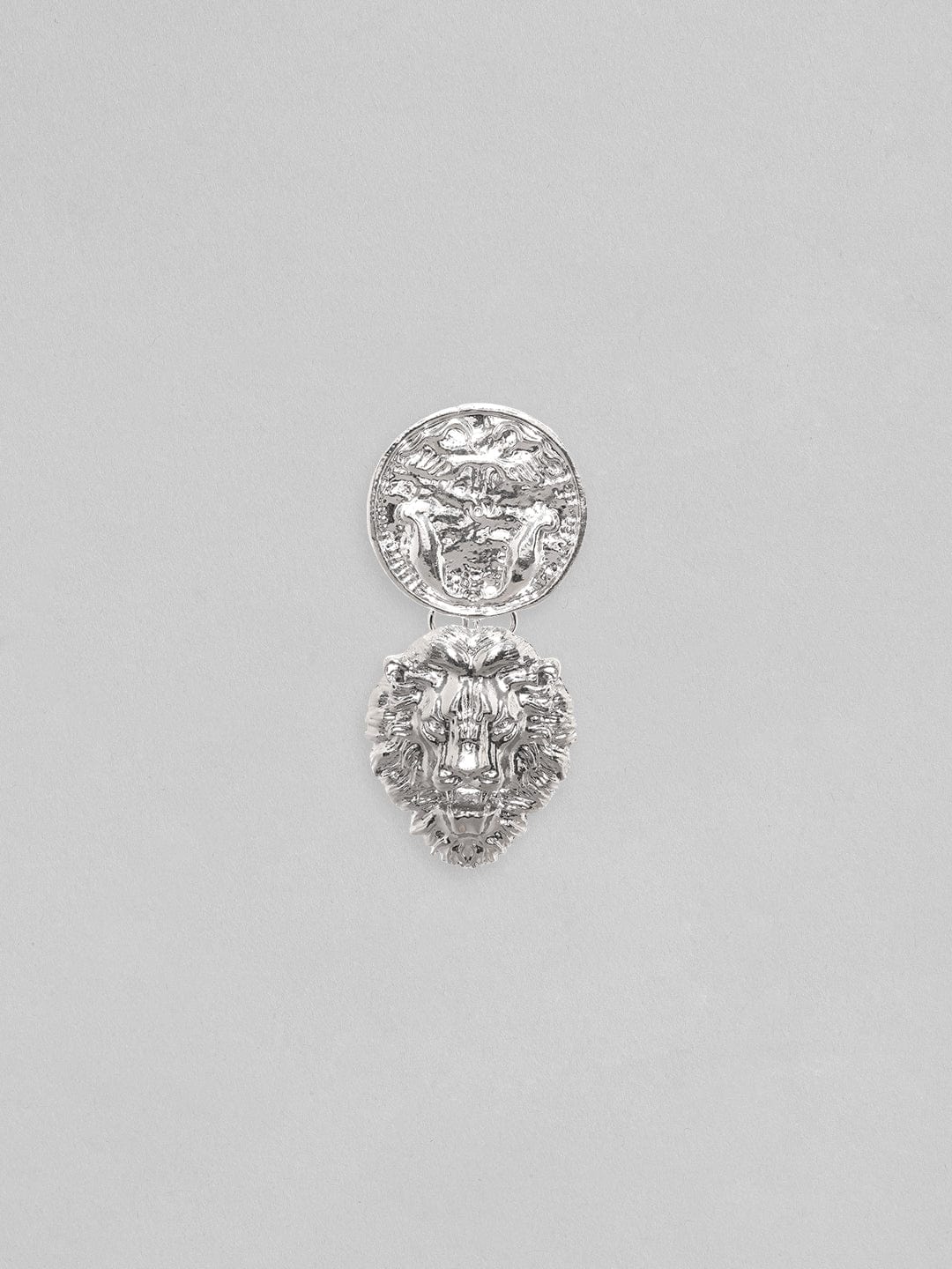 Rubans Silver Toned Coin & Lion Statement Dangle Earrings