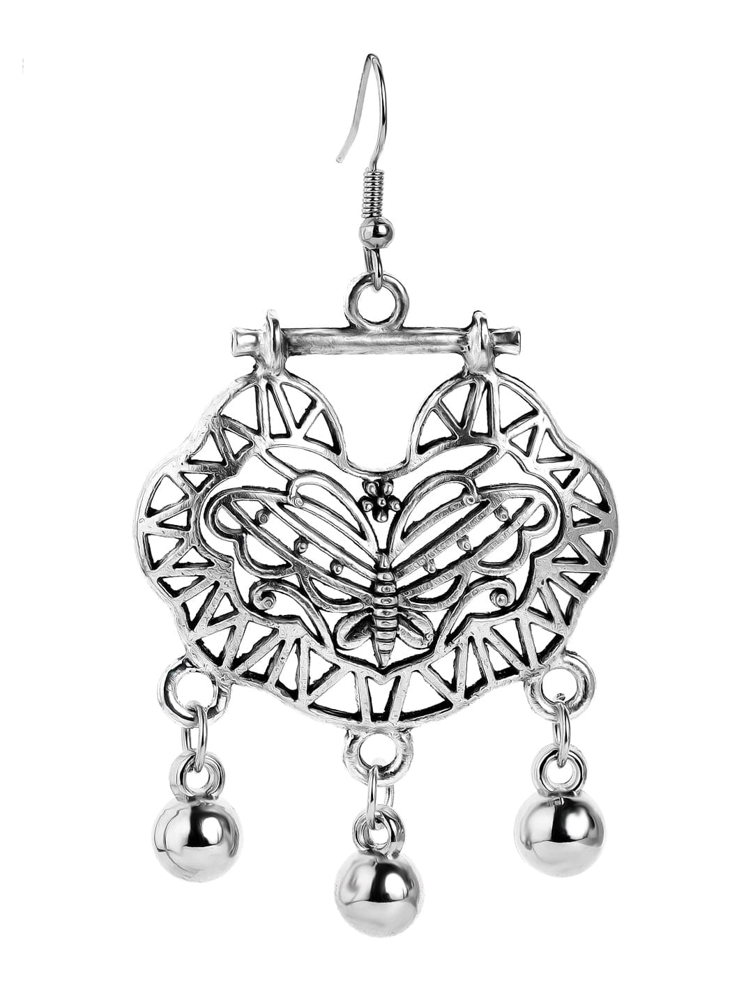Rubans  Oxidized Silver-Toned Contemporary Drop Earrings