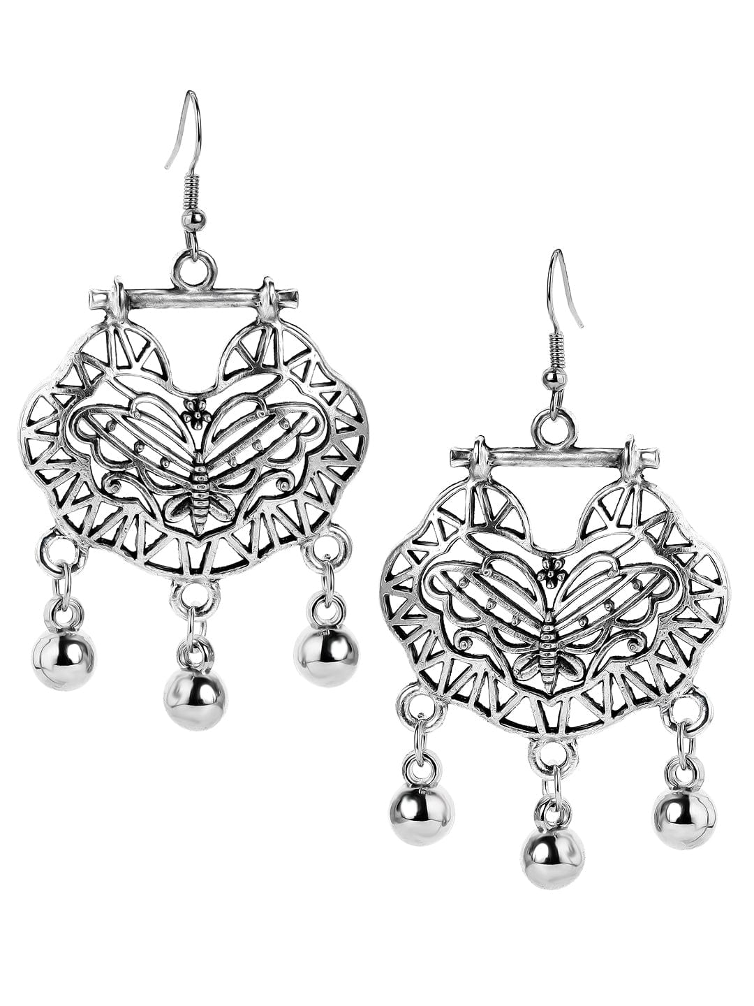 Rubans  Oxidized Silver-Toned Contemporary Drop Earrings