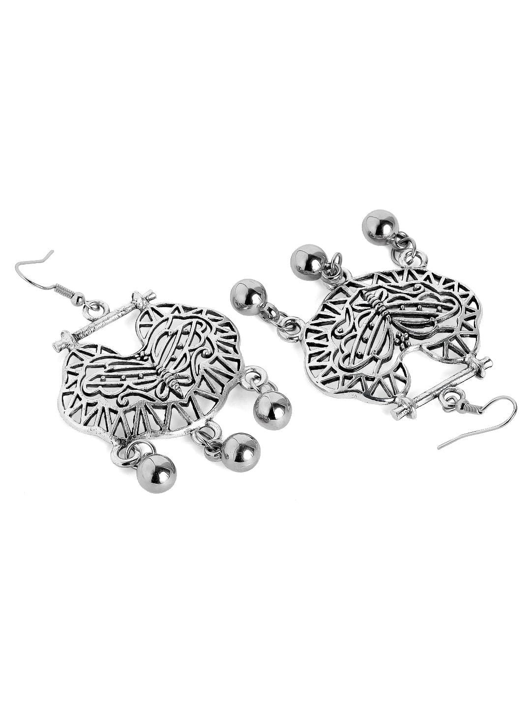 Rubans  Oxidized Silver-Toned Contemporary Drop Earrings