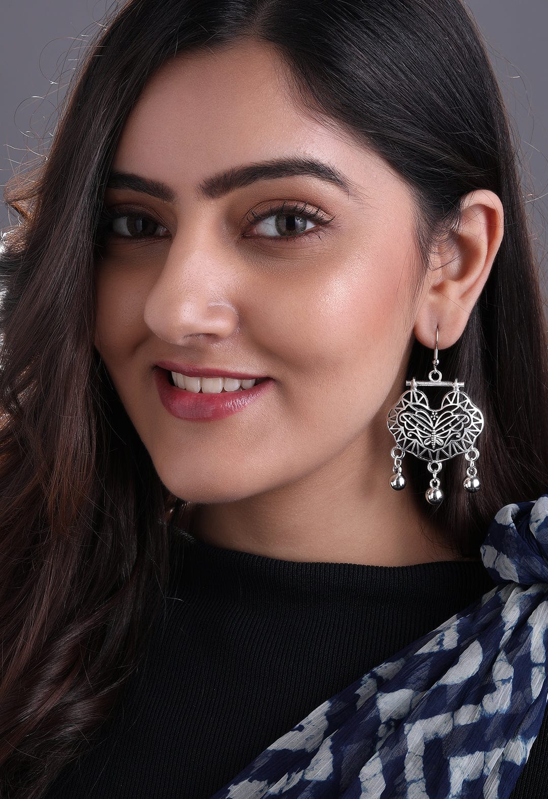 Rubans  Oxidized Silver-Toned Contemporary Drop Earrings