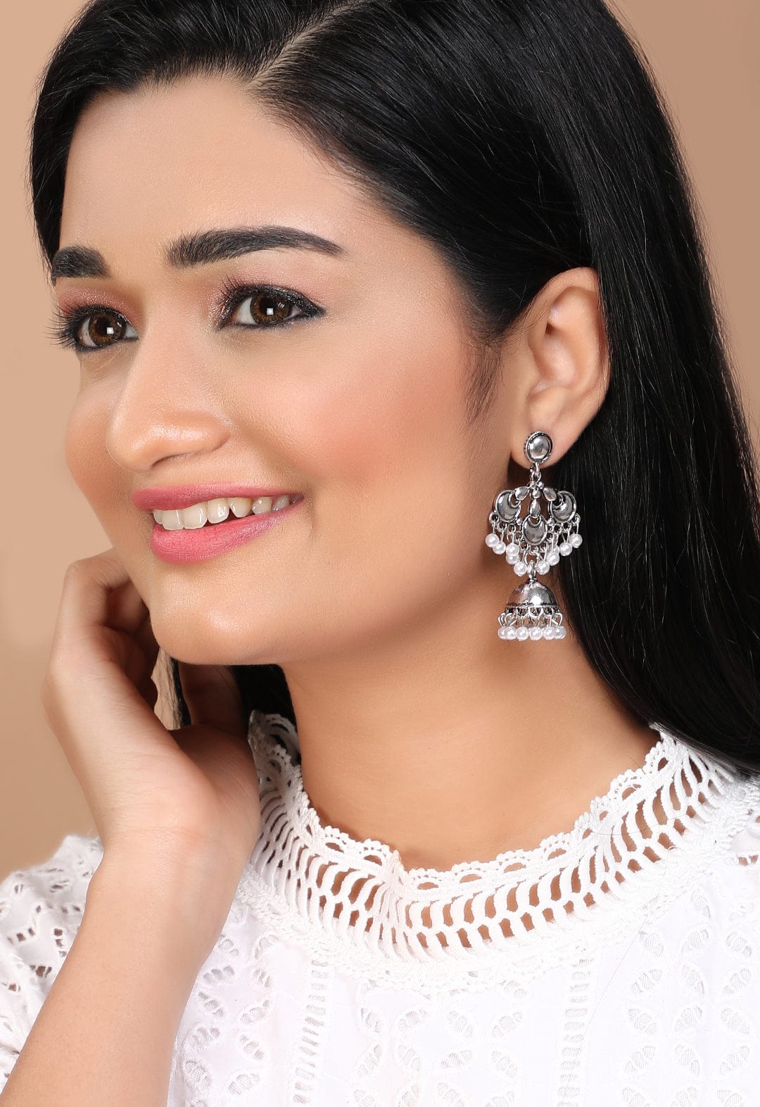 Rubans Silver-Toned Dome Shaped Jhumkas Earrings