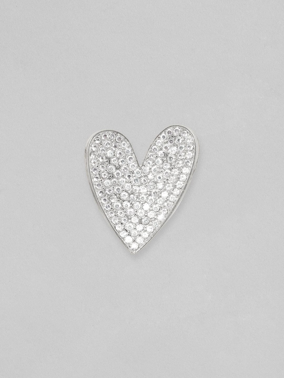 Rubans Silver Toned White Zircons Studded Heart Stud Earring
