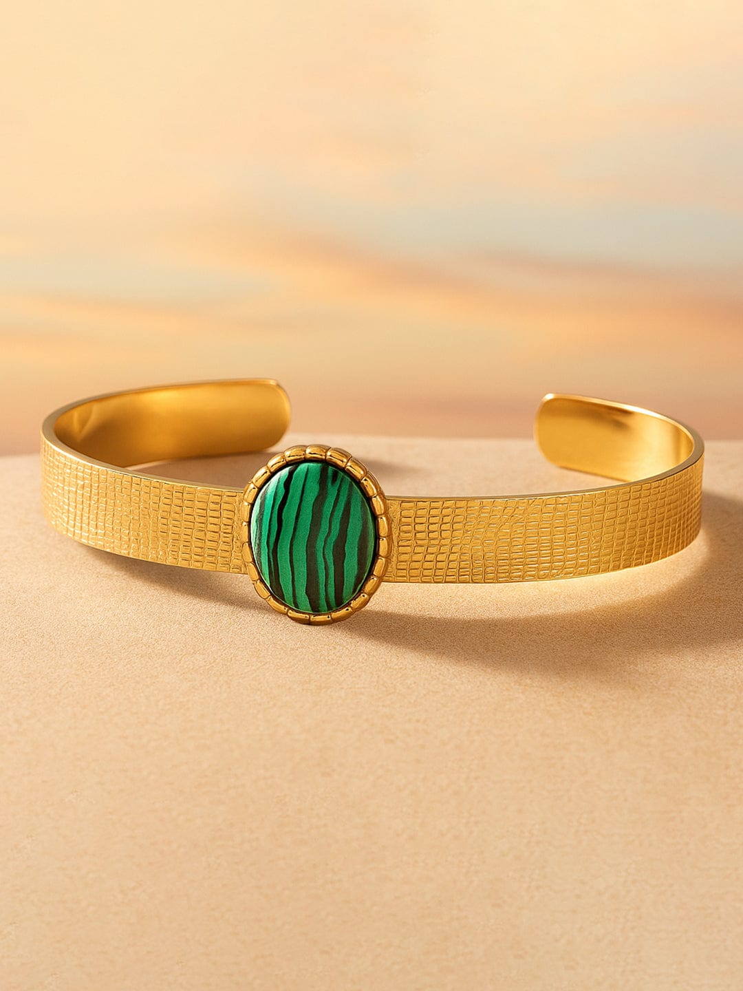 Rubans Voguish 18K Gold Plated Green Gem Studded Waterproof Cuff  Bracelet.