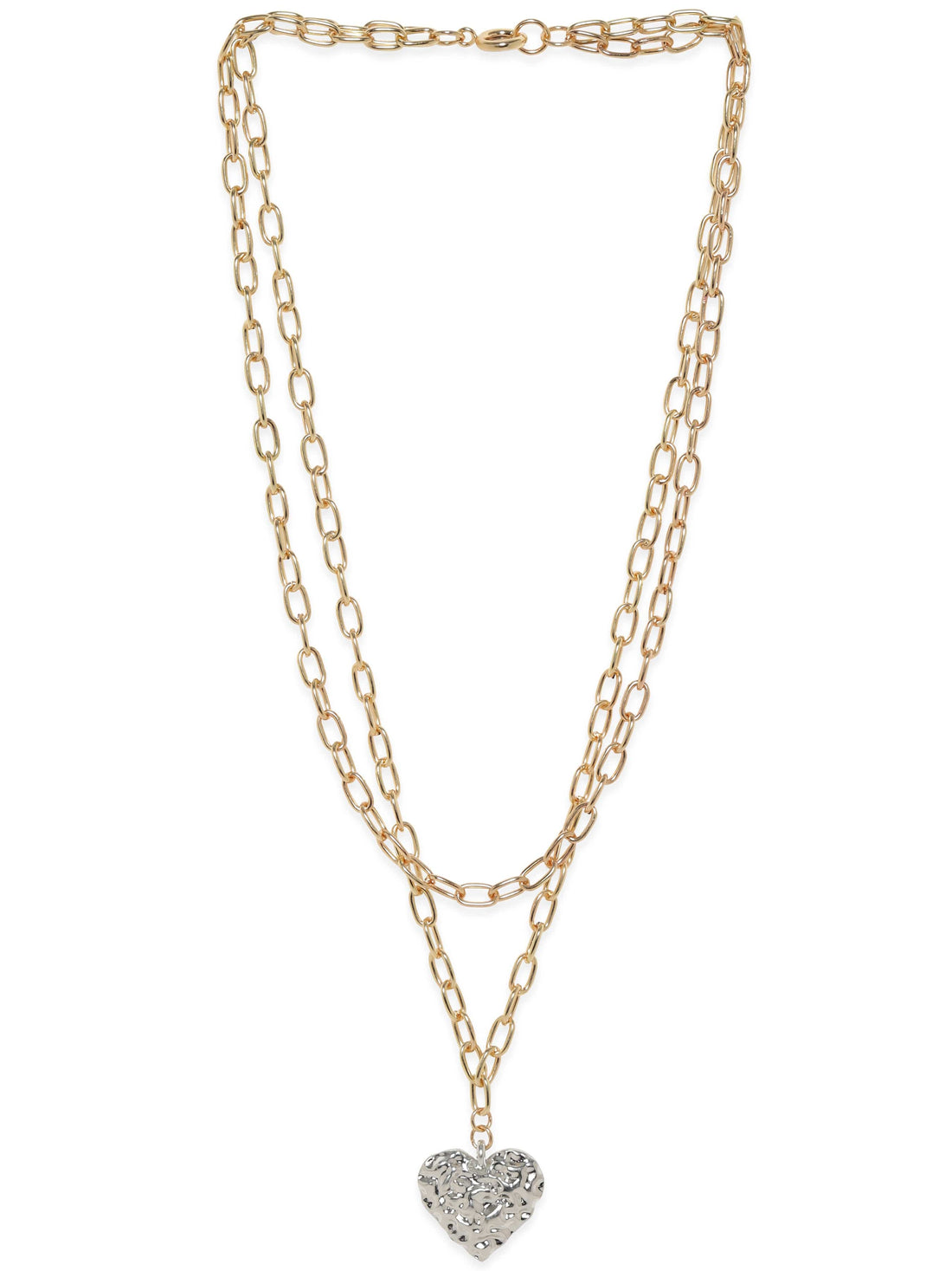 Rubans Voguish 18K Gold Plated Link Chain Heart Motif Layered Necklace