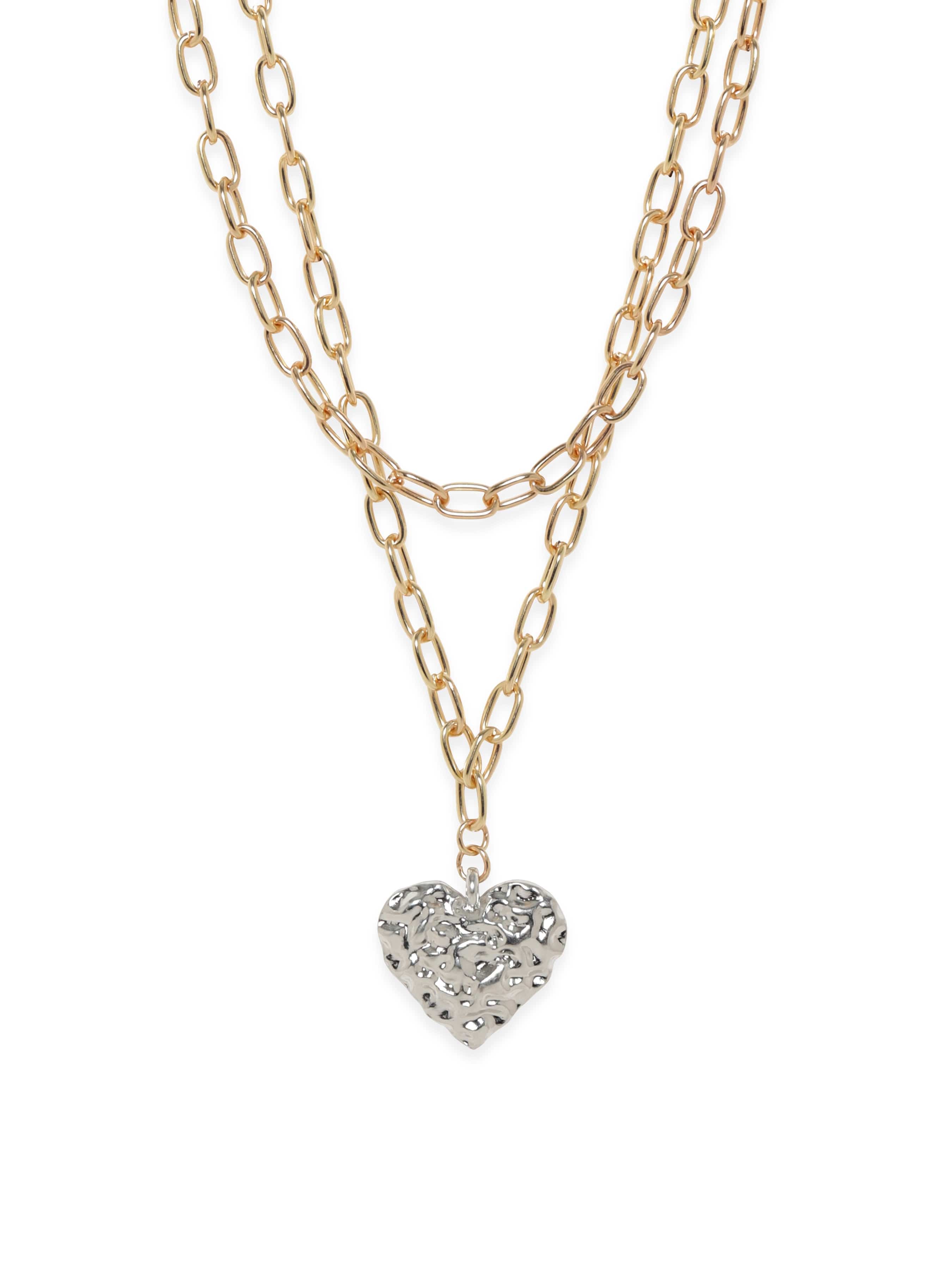 Rubans Voguish 18K Gold Plated Link Chain Heart Motif Layered Necklace