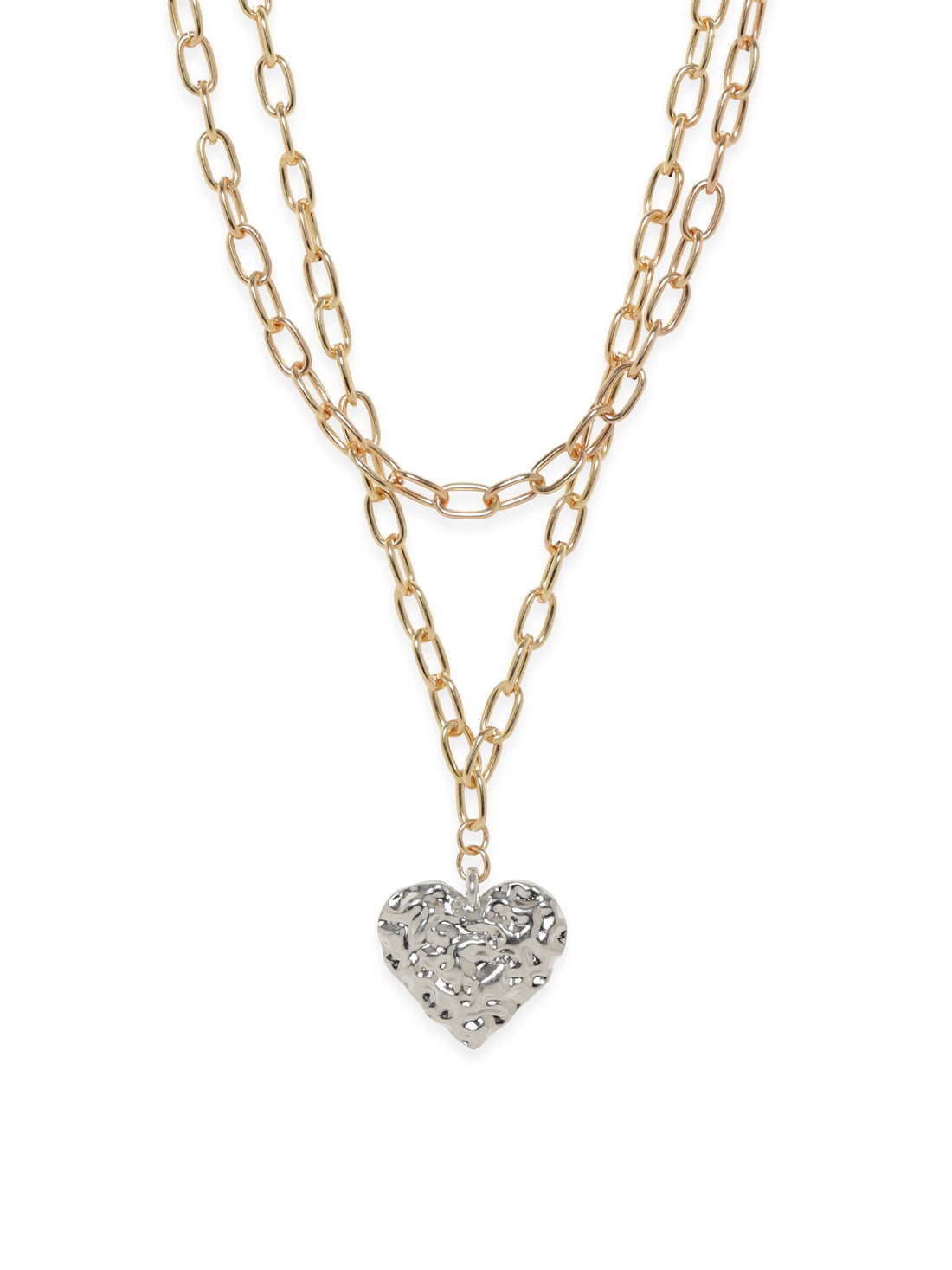 Rubans Voguish 18K Gold Plated Link Chain Heart Motif Layered Necklace