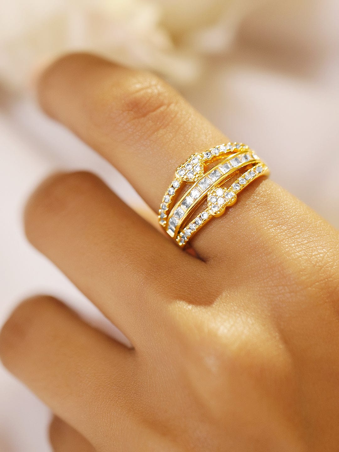 American Diamond Zirconia Gold Heart Ring