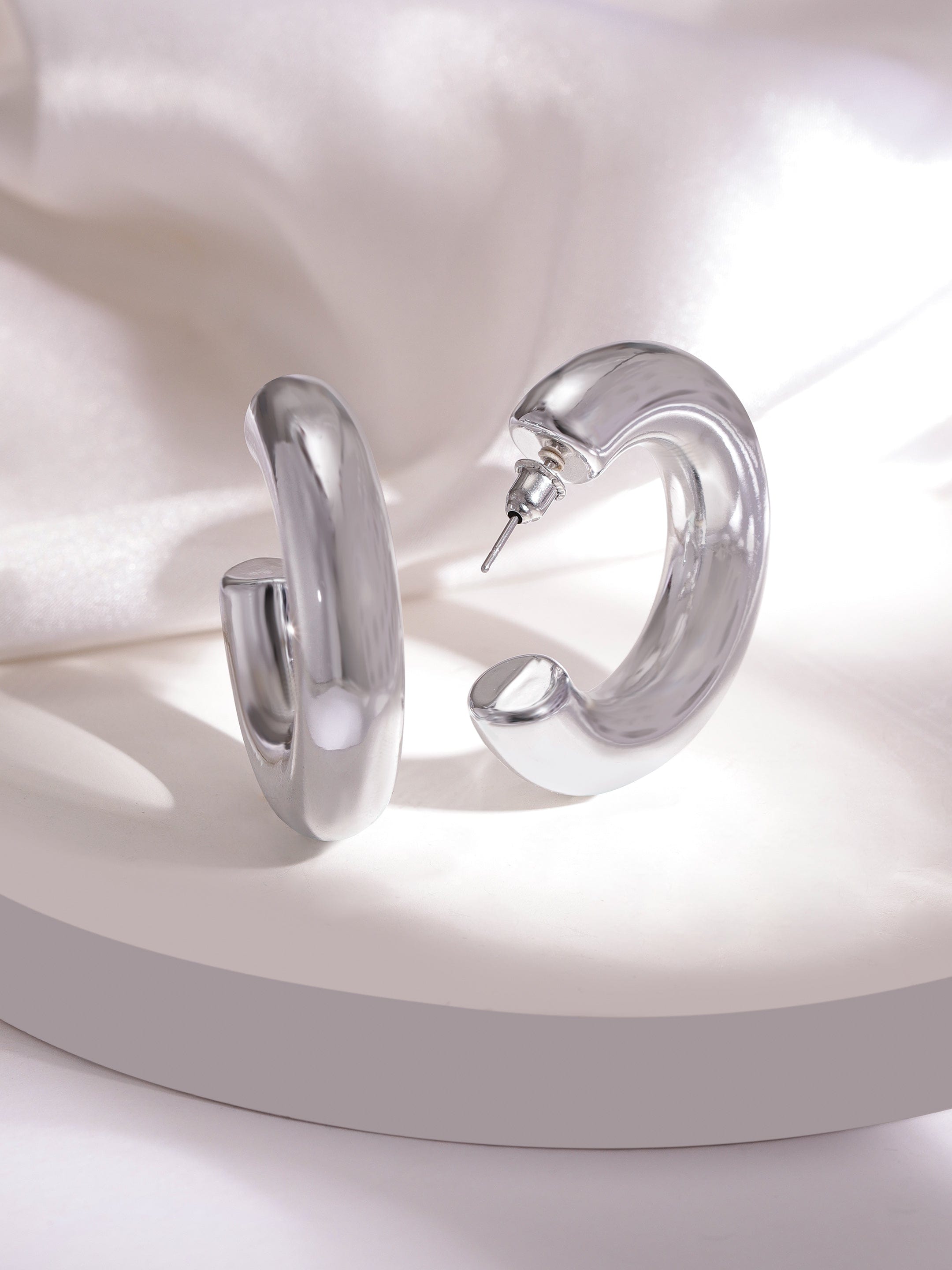 Rubans Voguish Rhodium Plated Stainless Steel Tarnish Free Waterproof Hoop Earrings