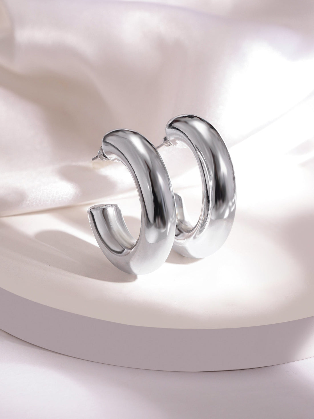 Rubans Voguish Rhodium Plated Stainless Steel Tarnish Free Waterproof Hoop Earrings