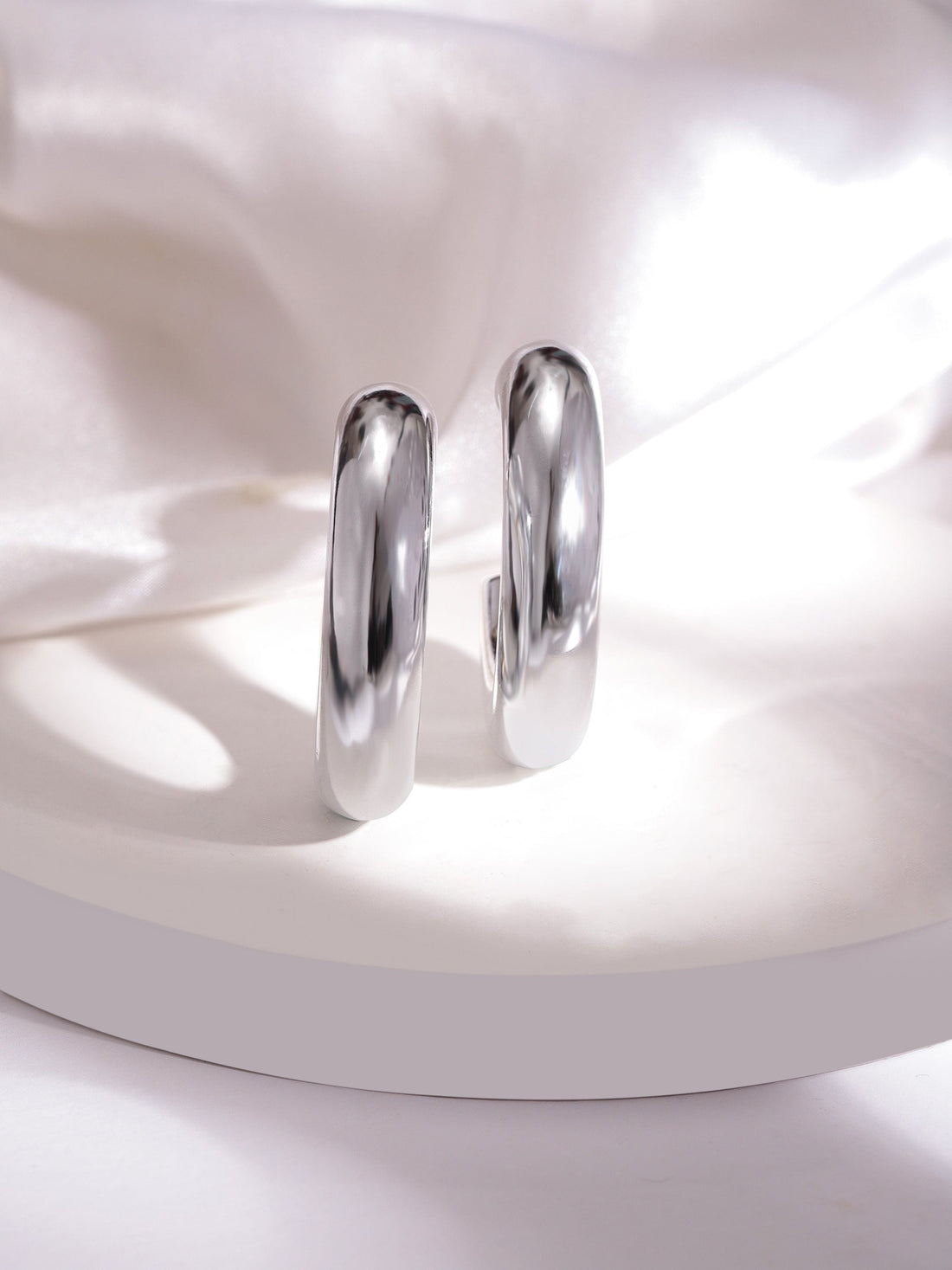 Rubans Voguish Rhodium Plated Stainless Steel Tarnish Free Waterproof Hoop Earrings