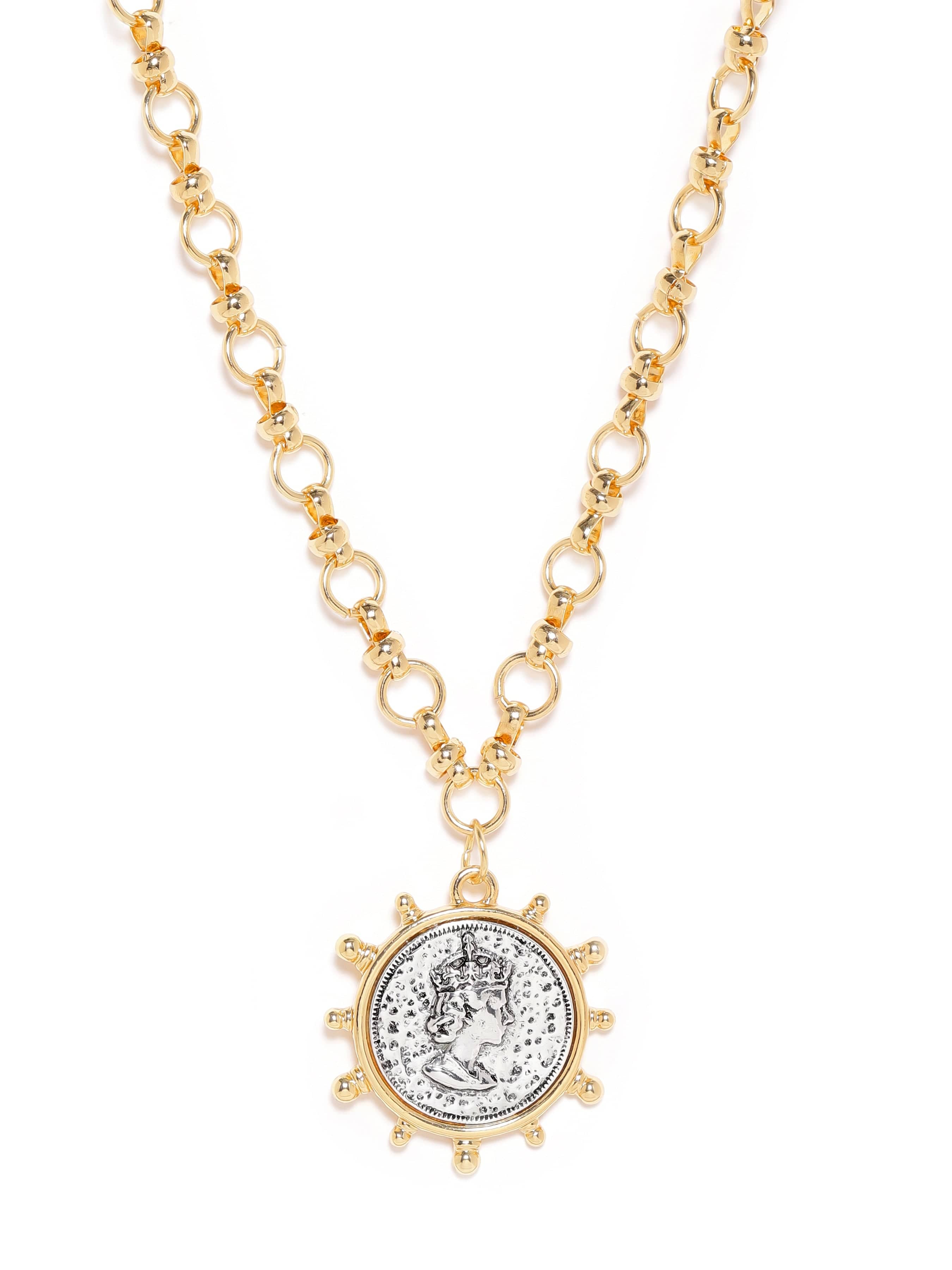 Rubans Voguish 22K Gold plated Link Chain Sunburst Charm Statement copper necklace